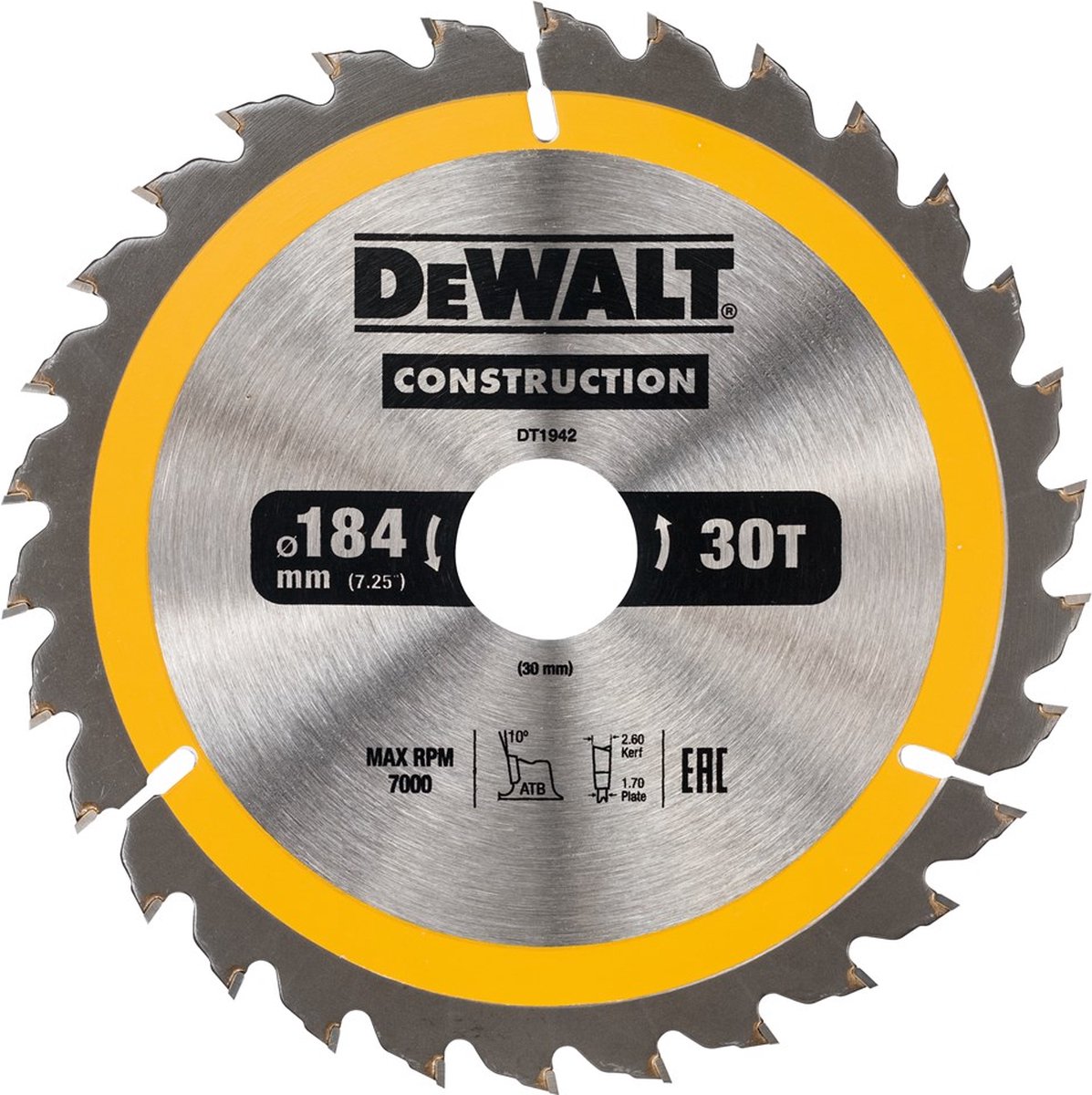 DeWalt dt1942-qz - cirkelzaagblad - 184mm - 30t - voor hout