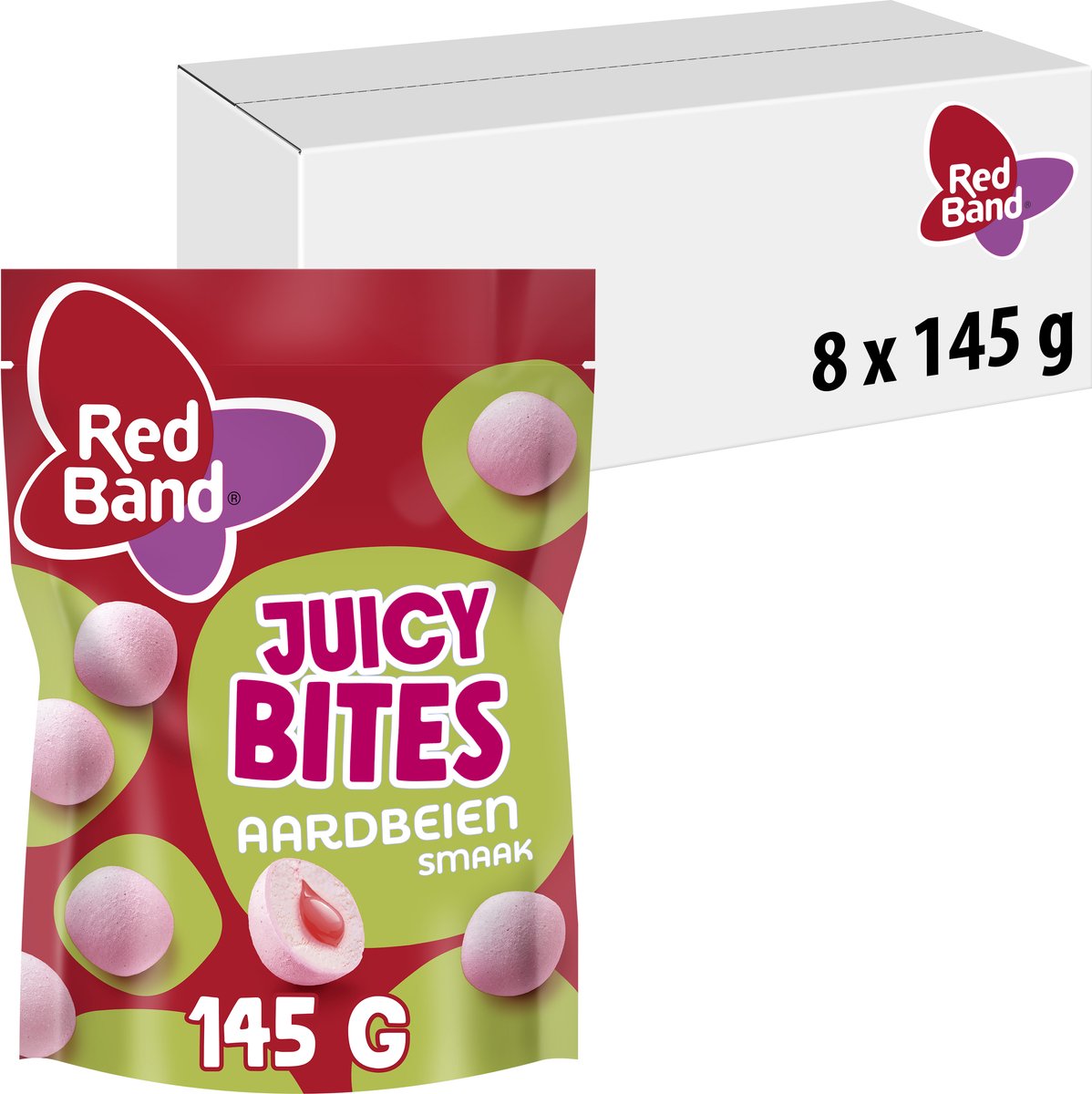 Red Band juicy bites strawberry - aardbeienvulling - 8x145g