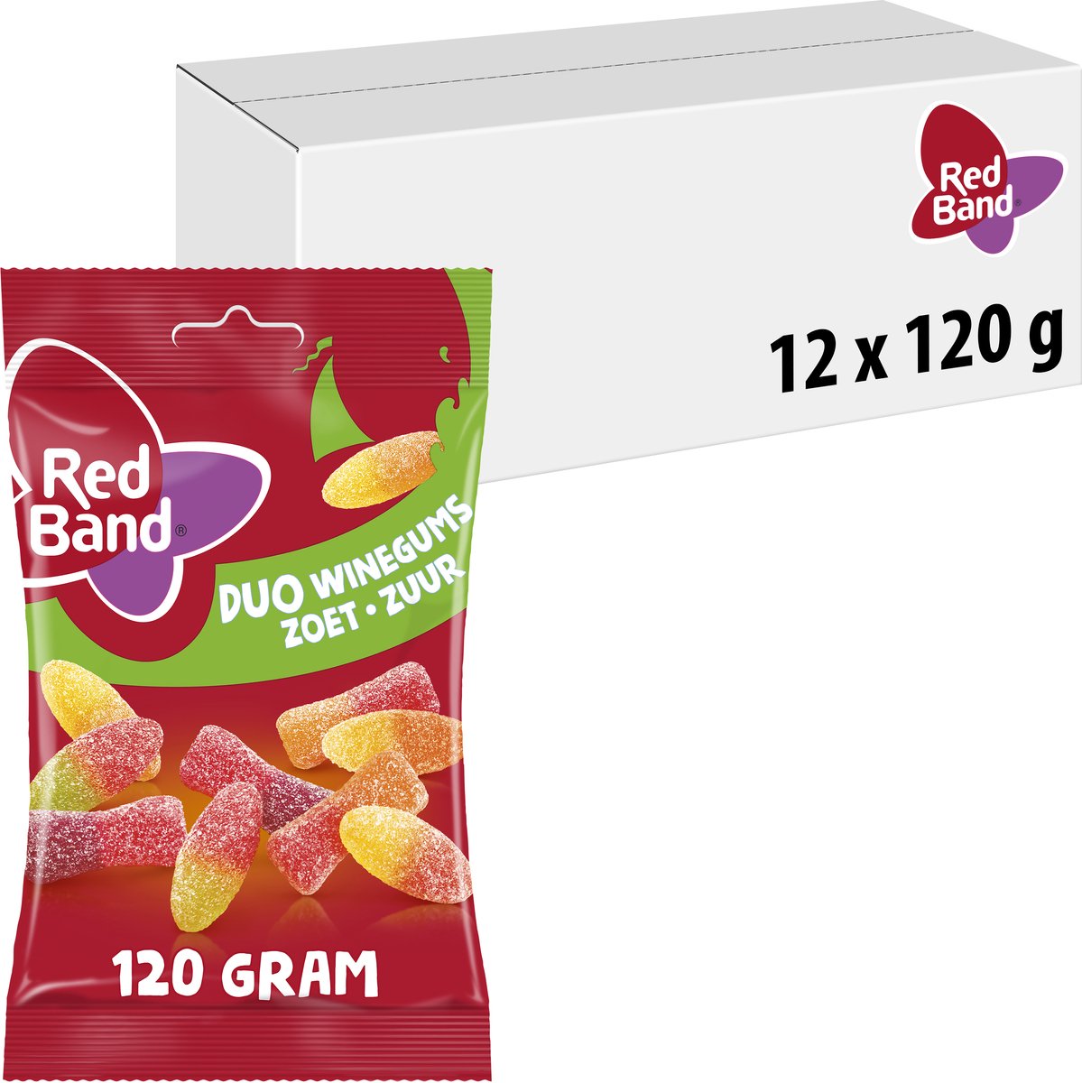 Red Band duo winegums zoet zuur - snoep fruitige combinatie - 12x120g