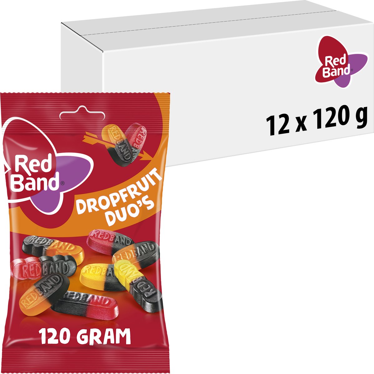 Red Band dropfruit duo's - snoep - drop fruitsmaak - 12x120g