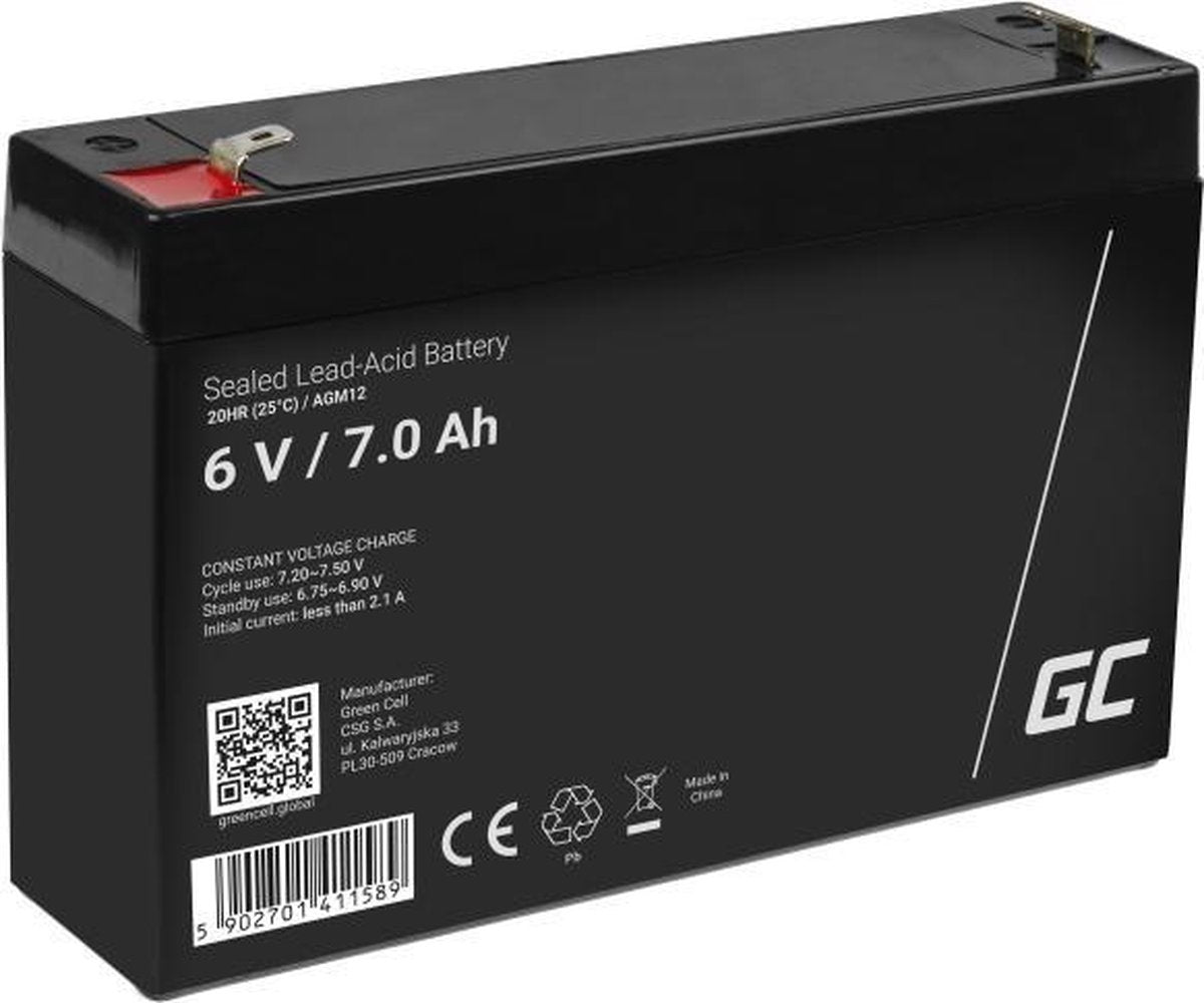 GREEN CELL 6v 7ah (4.6mm) 7000mah vrla agm accu