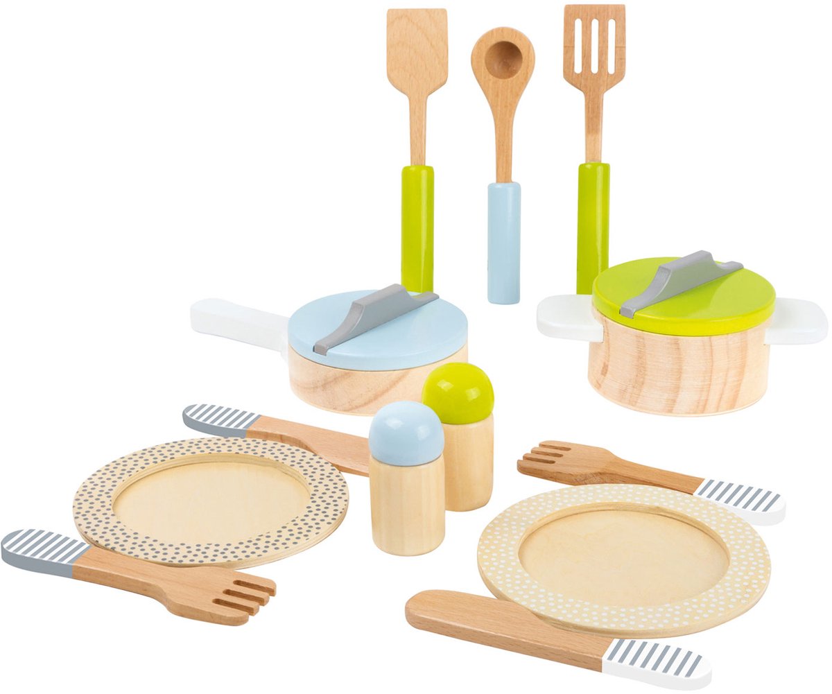 Small Foot - houten kookgerij en servies set, 15dlg.