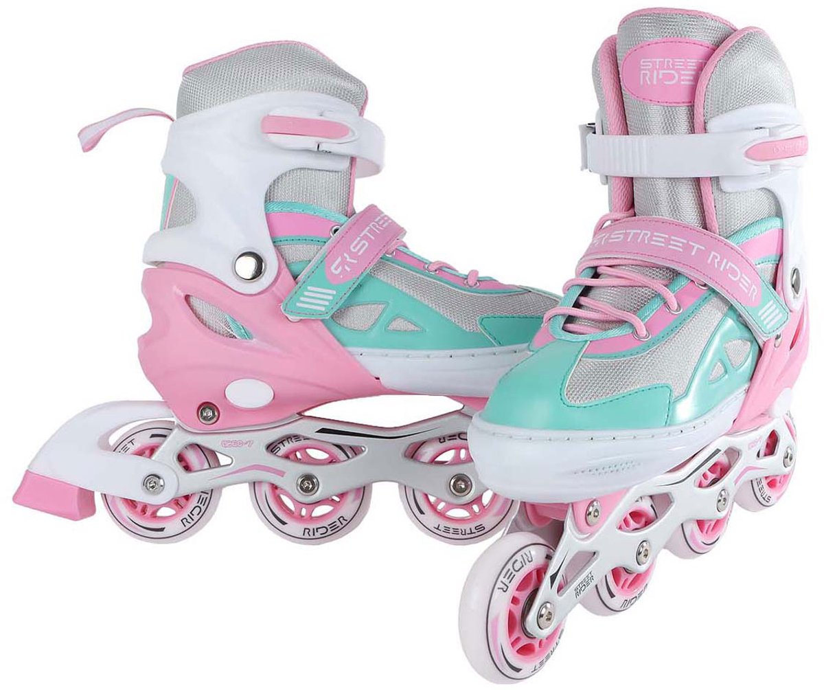 Street Rider inline skeelers roze groen verstelbaar, maat 33-36