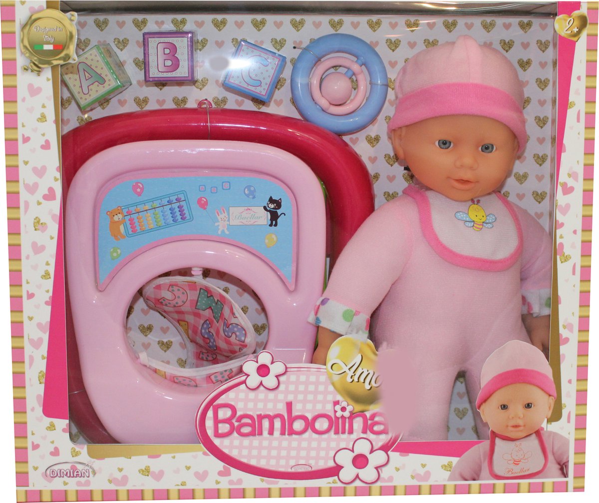 Dimian Pop babypop met loopstoeltje en acc - amore - 30 cm.
