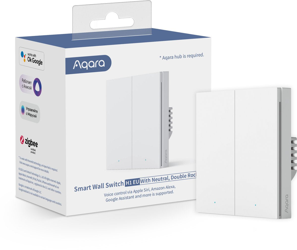 AQara smart wall switch h1 - met nul draad, dubbele drukker - zigbee - eu versie