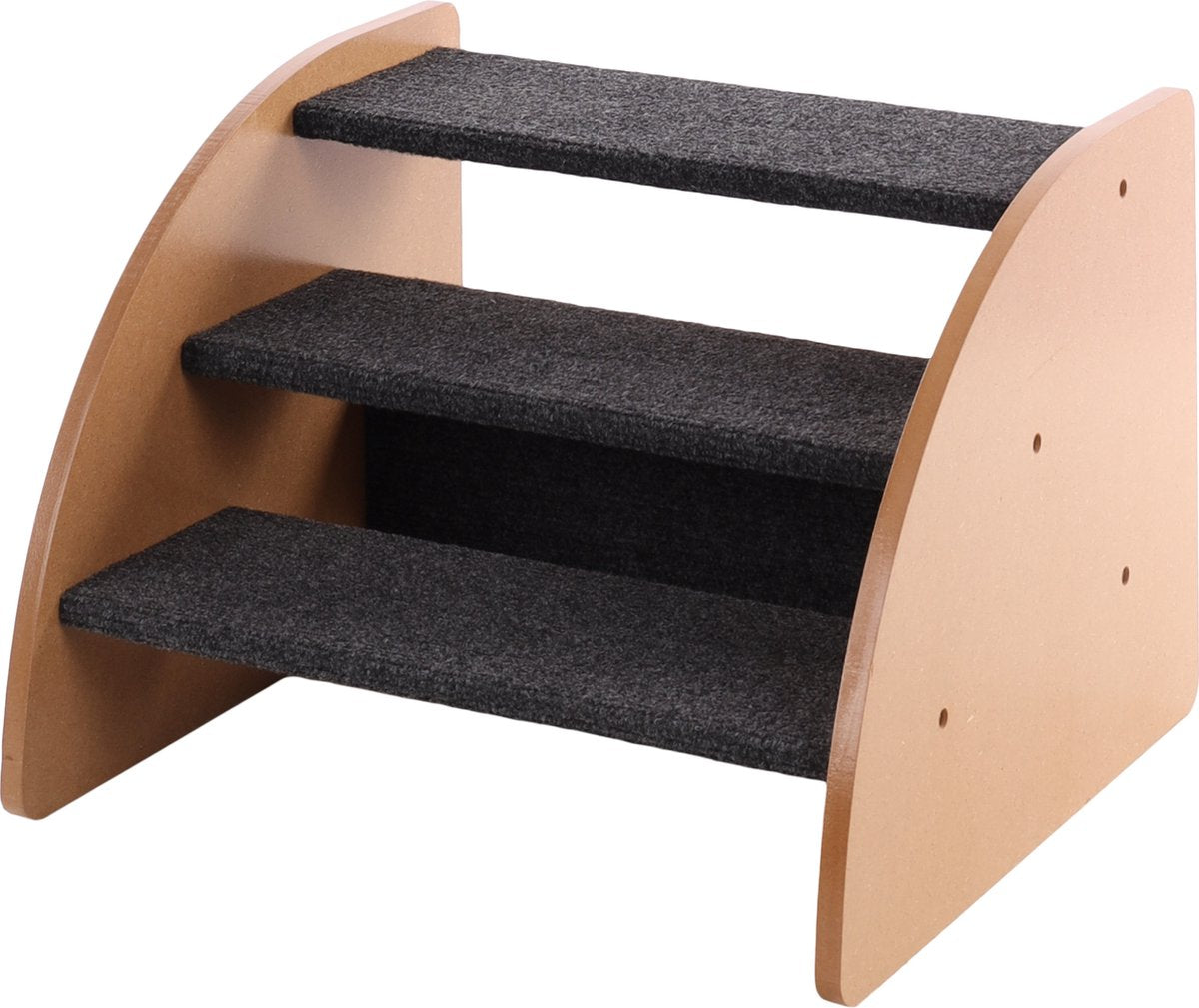Flamingo Hondentrap karpi grijs – houten instaphulp met 3 treden – 41,5x38,5x30 cm – trapje voor kleine oudere honden