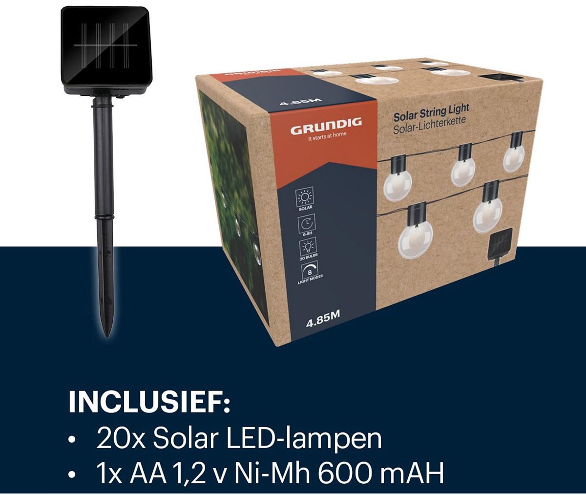 Ottosimon Grundig solar lichtsnoer - 4,9 meter - tuinverlichting op zonneenergie - automatisch aan en uit