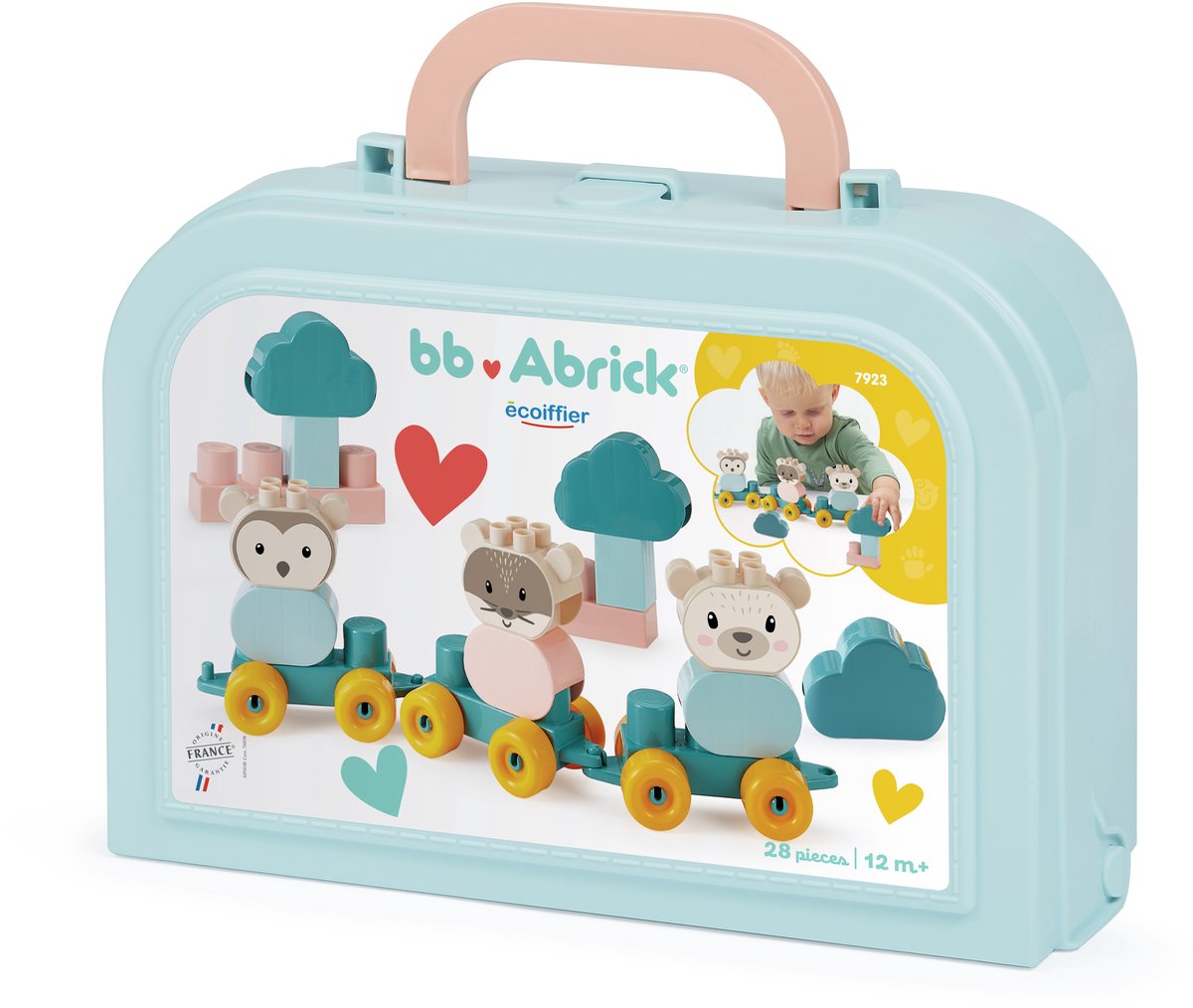 Abrick Ecoiffier bb dierentrein beer met bouwblokken in koffer - 28dlg.
