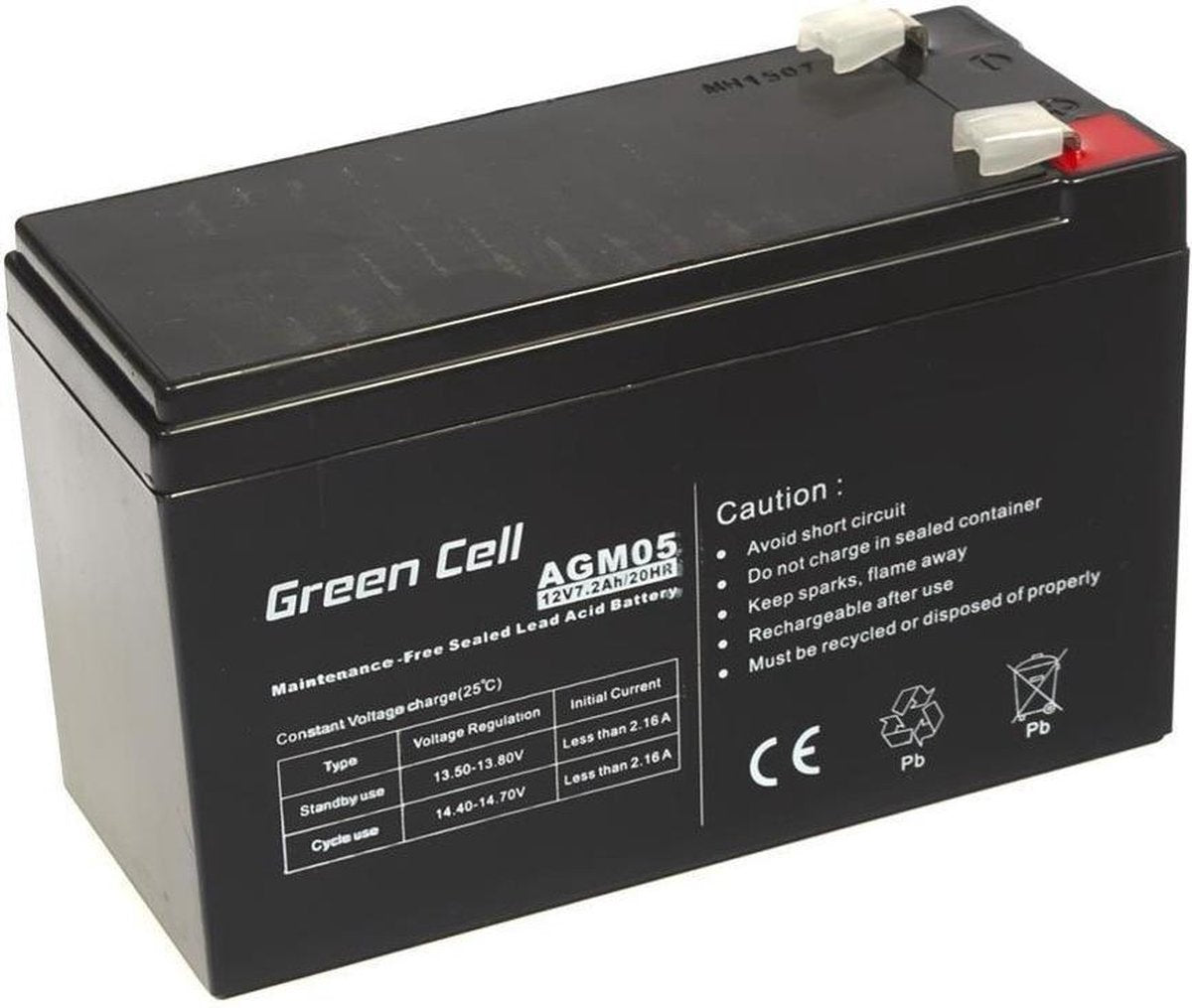 GREEN CELL loodaccu 12 v 7.2 ah loodgel (b x h x d) 151 x 95 x 65 mm kabelschoen 6.35 mm cyclusbestendig, onderhoudsvrij
