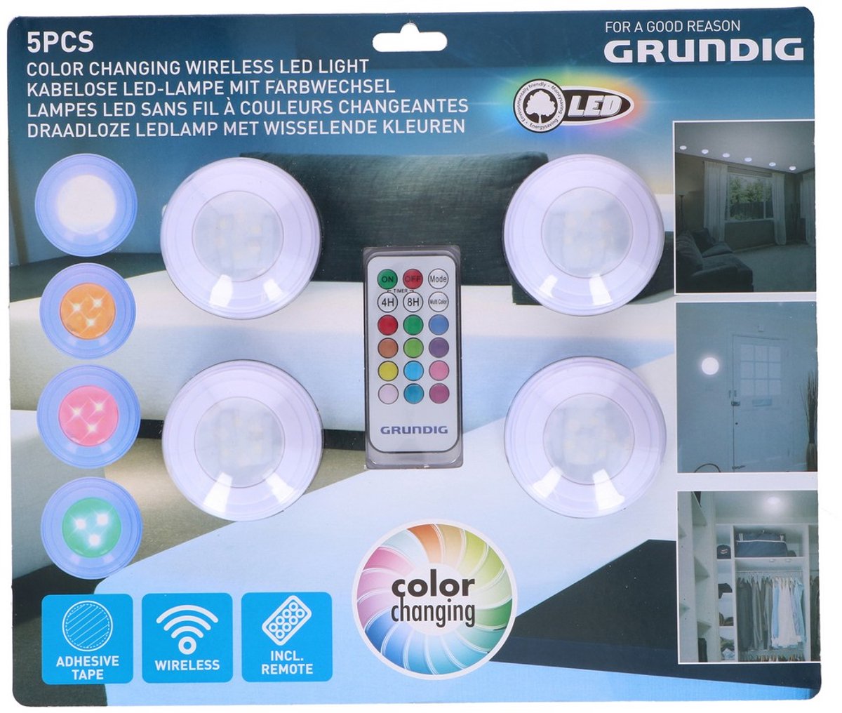 Grundig Kleurveranderende draadloze ledlamp, set van 4