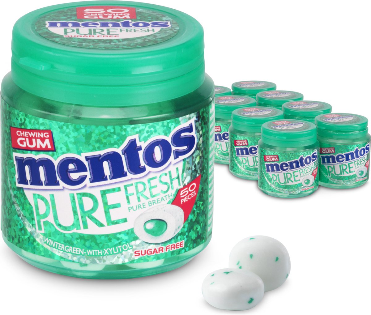 Mentos Gum pure fresh wintergreen - kauwgom - suikervrij - 8x50stuks