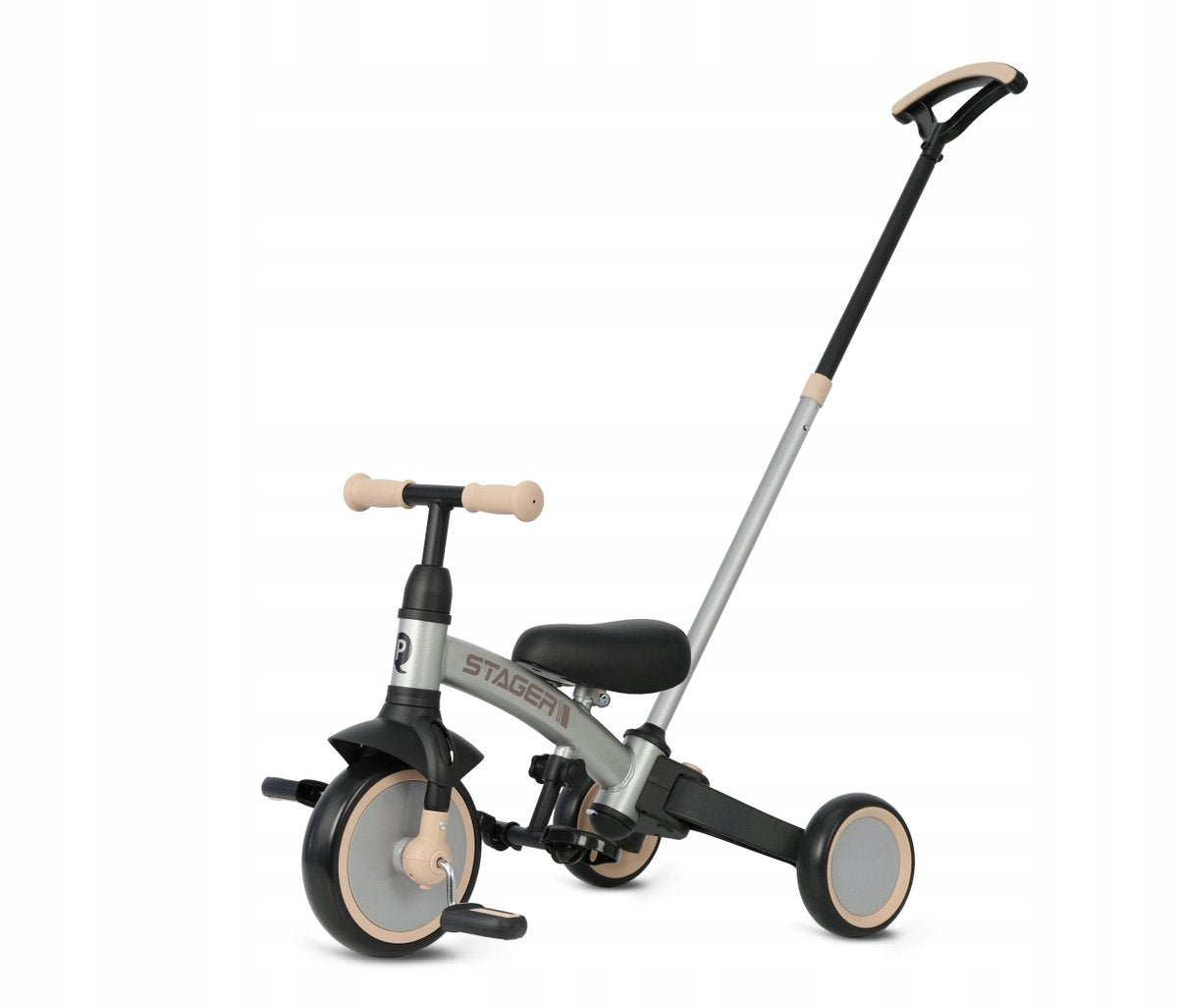 Qplay stager 3-in-1 driewieler loopfiets - zilver