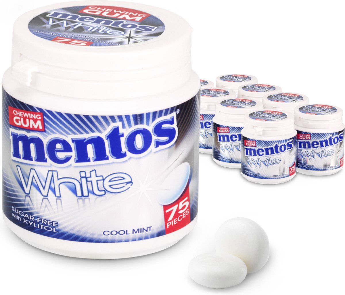 Mentos Gum white cool mint - kauwgom - suikervrij - 8x75stuks