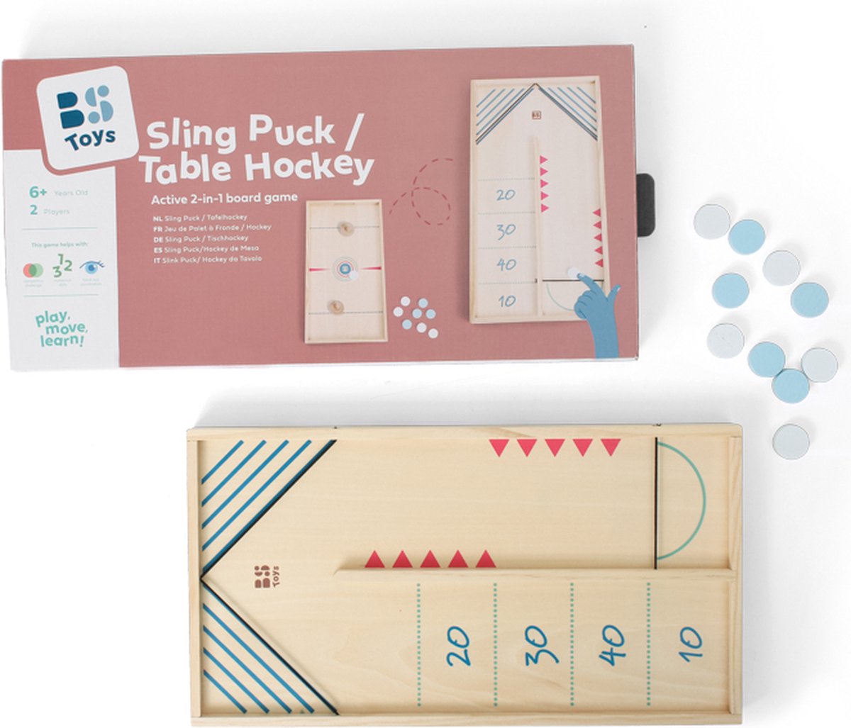 BS Toys slingpuck en tafelhockey actiespel - 2-in-1 bordspel - kinder speelgoed - vanaf 6 jaar - 2 spelers