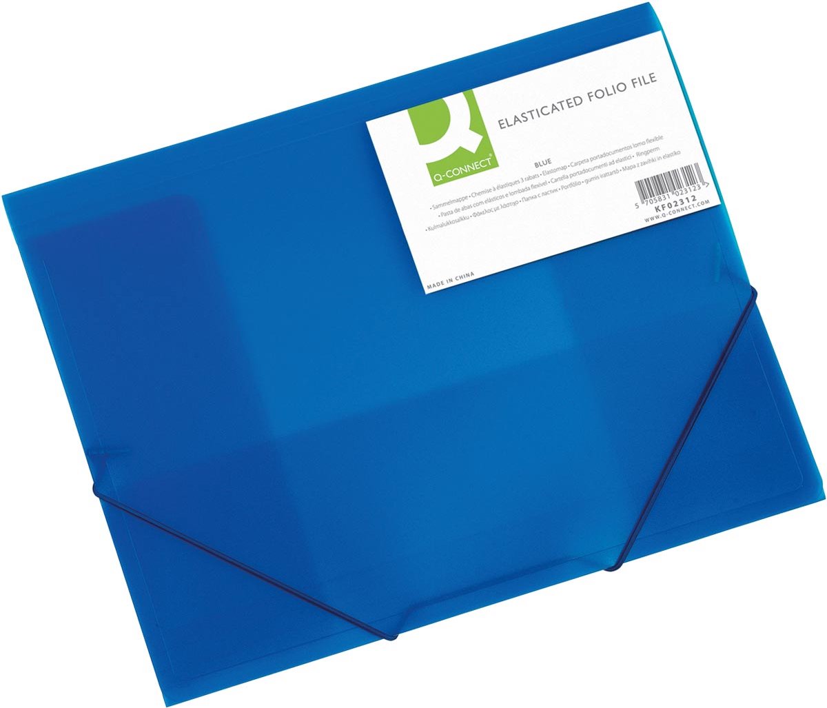 Q-CONNECT elastomap, a4, 3 kleppen en elastieken, transparant pp, blauw 24 stuks