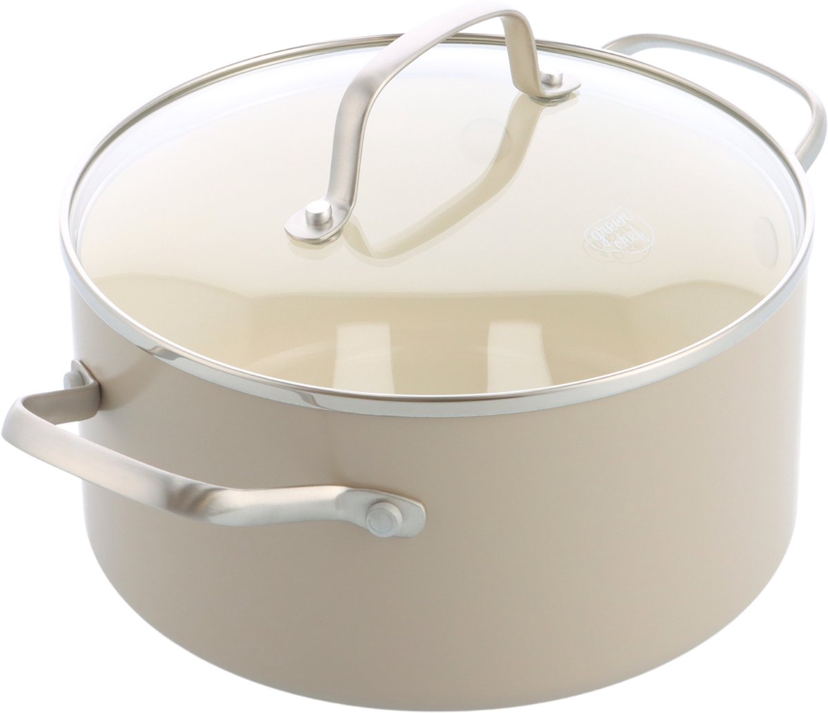 GreenChef nordics keramische inductie kookpan met deksel 20cm 3.1l - pfas-vrij - inductie pan - vaatwasserbestendig - ovenbestendig tot 160°c - keramische anti-aanbaklaag - crème