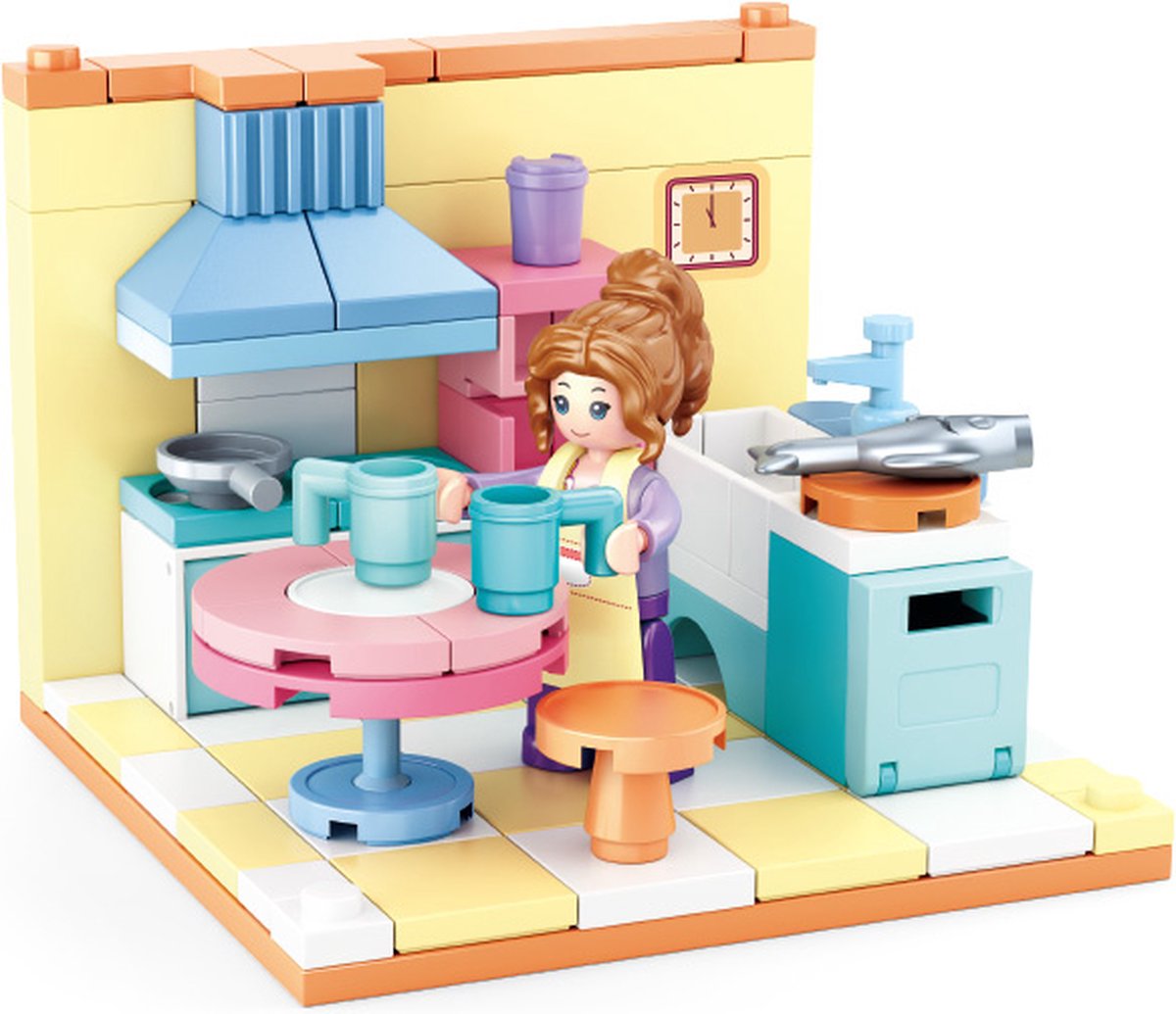 Sluban mini handcraft keuken bouwspeelgoed kinderen vanaf 6 jaar – constructiespeelgoed modelbouw mini kamer – bouwdoos met 108 bouwstenen en 1 minifiguur – m38-b0757a