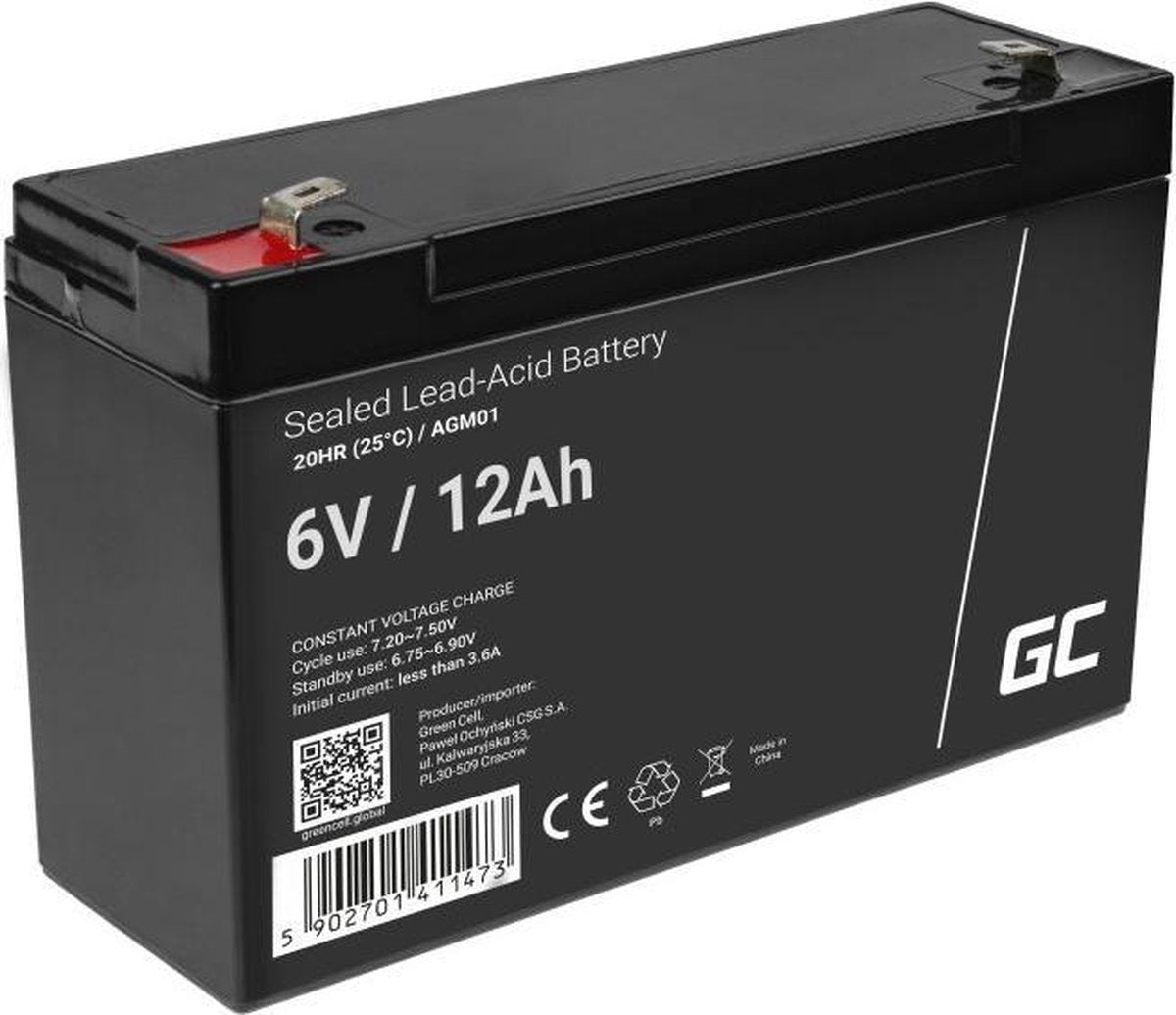 GREEN CELL 6v 12ah (4.6mm) 12000mah vrla agm accu