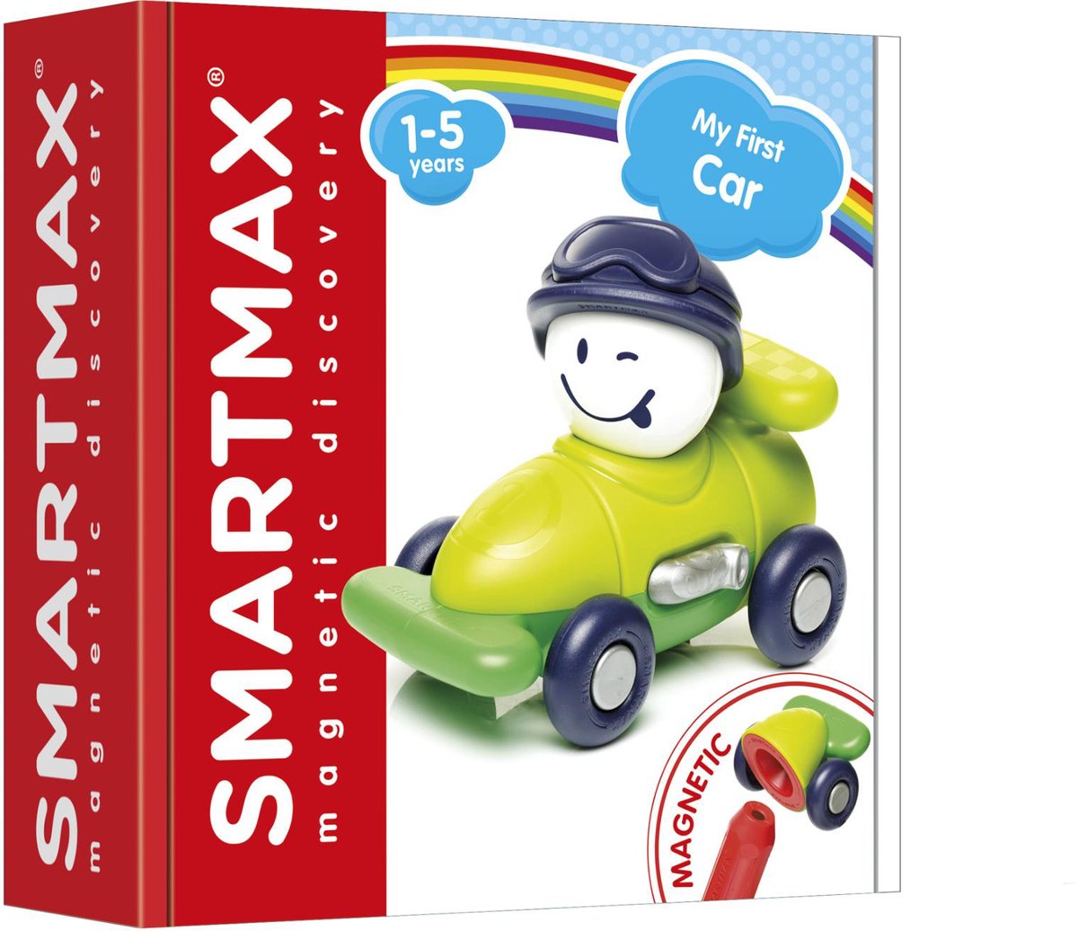 SmartMax my first car - magnetische raceauto bouwen - kleurrijke voertuigset - educatief speelgoed voor peuters - vanaf 1 jaar