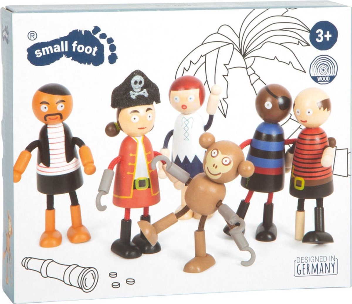 Small Foot - houten poppetjes piraat buigbaar, 6st.
