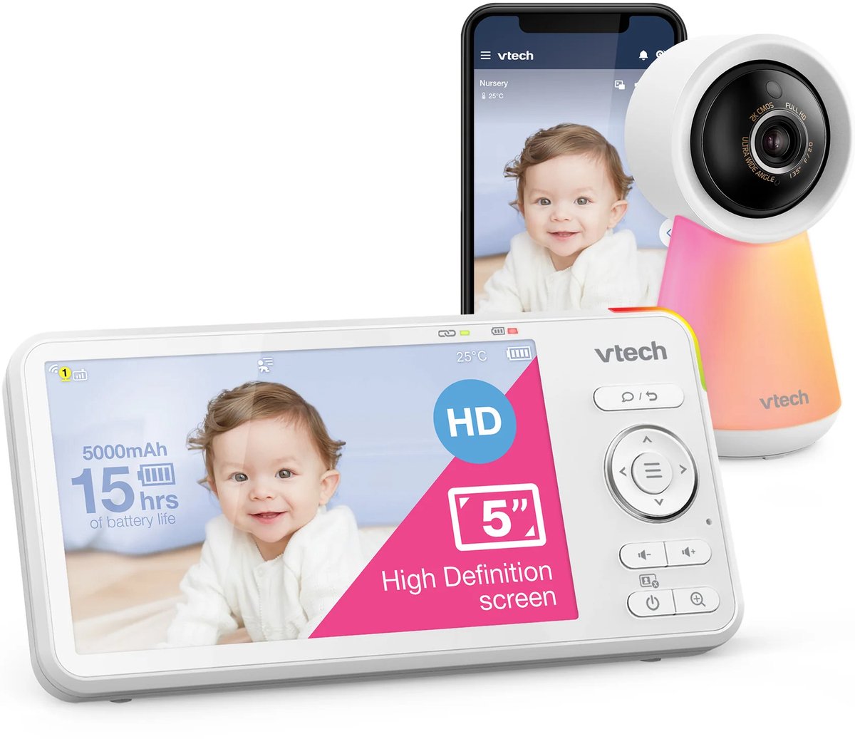 VTech rm5756hd smart video babyfoon met camera - 5 inch scherm - wi-fi - 1080p full hd - smartphone app