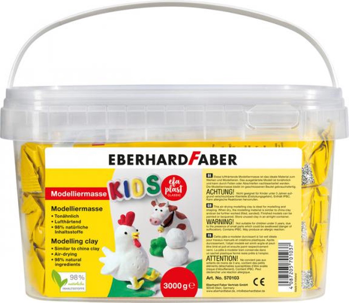 Eberhard Faber boetseerklei - zelfhardend - 3 kg in een emmer - wit - ef-570103
