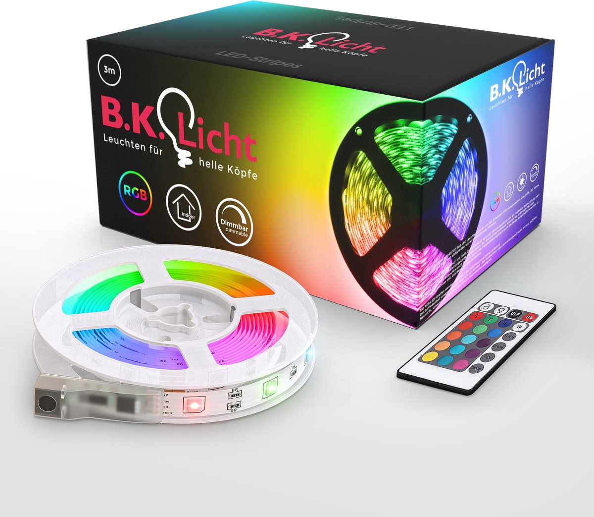 B.K.Licht - led strip - 3 meter - rgb - incl. afstandsbediening - incl. kleurverandering - gekleurd licht - zelfklevend