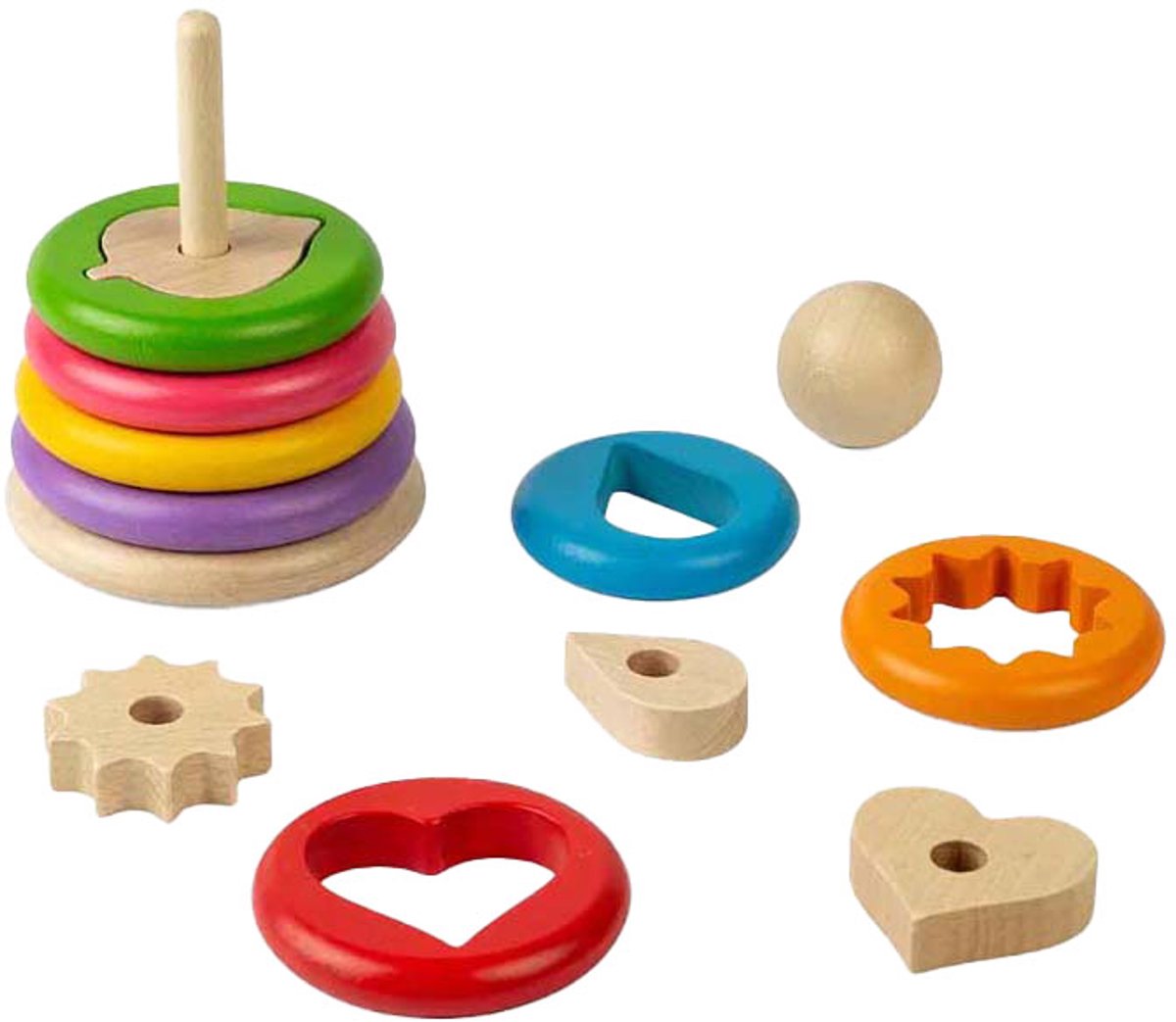 BIGJIGS houten geheime vormenstapelaar, 16dlg.