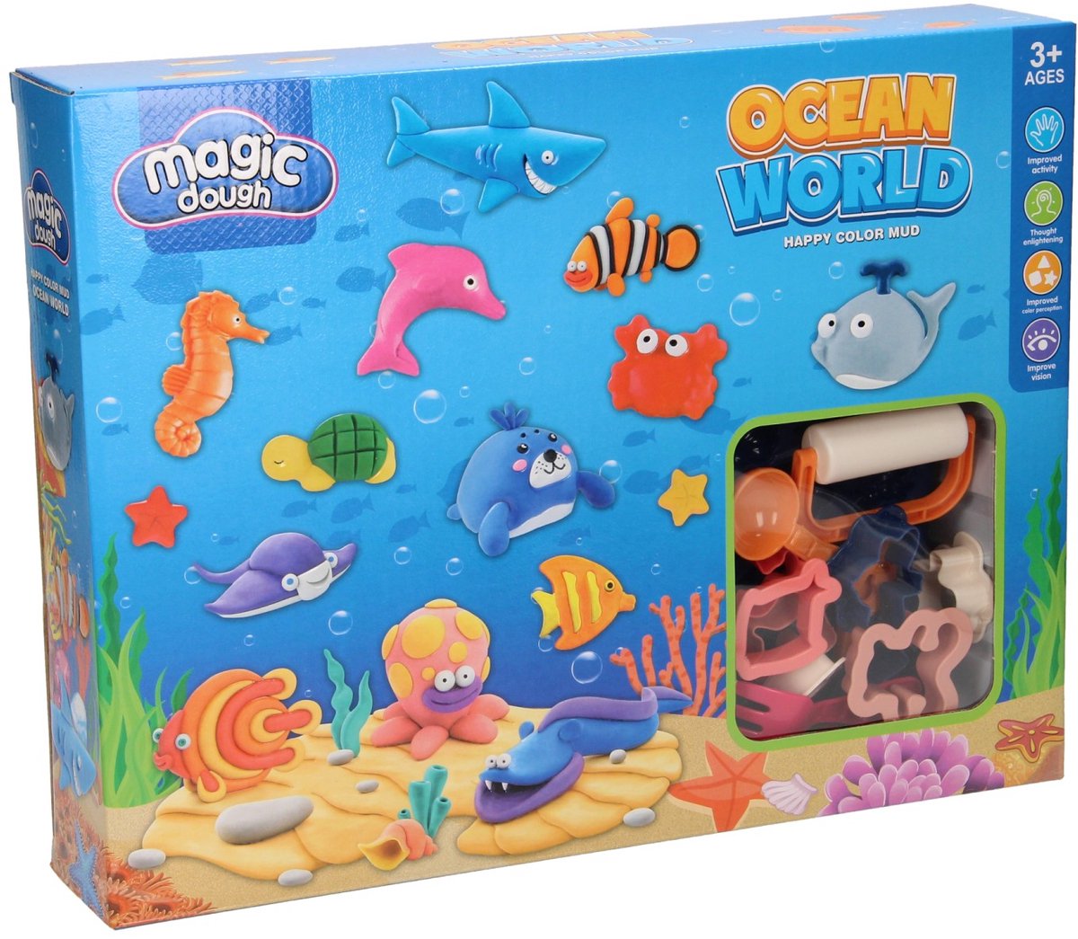 Lobbes Speelgoed BV Lobbes klei speelset onderwaterwereld - 6 kleuren klei en accessoires.