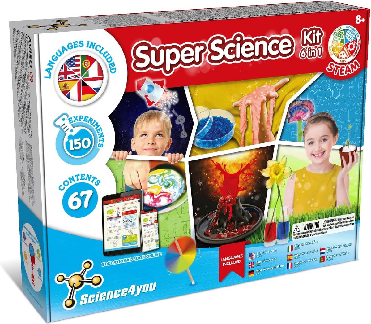 Science 4 You Science4you 6-in-1 super science – educatieve experimenteerdoos natuurkunde chemie – 25+ proeven – voor kinderen 8+