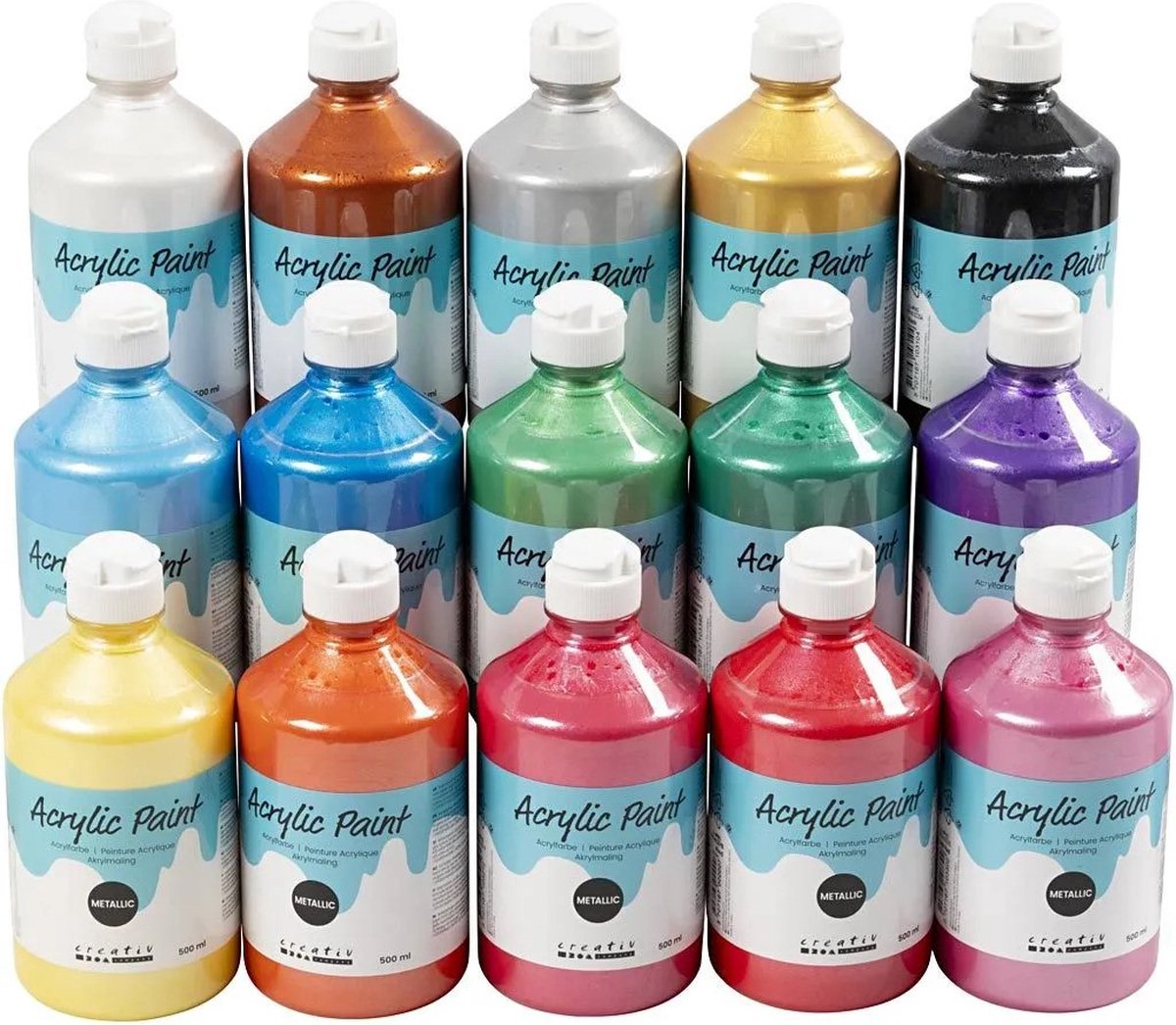 A-Color acrylverf, kleuren assorti, 03 - metallic, 15x500 ml