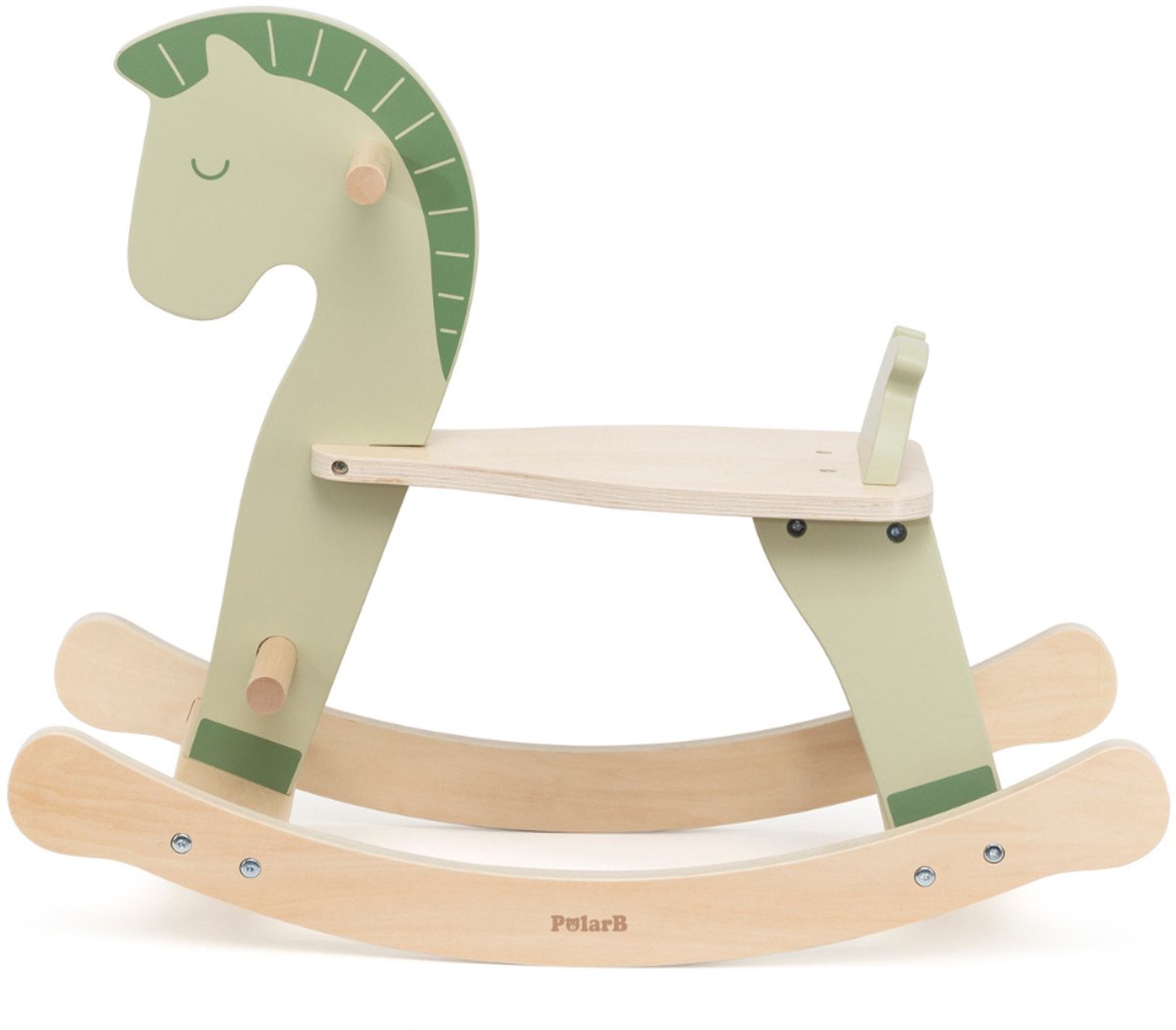 PolarB houten hobbelpaard – met rugleuning, handvatten voetsteunen – groen