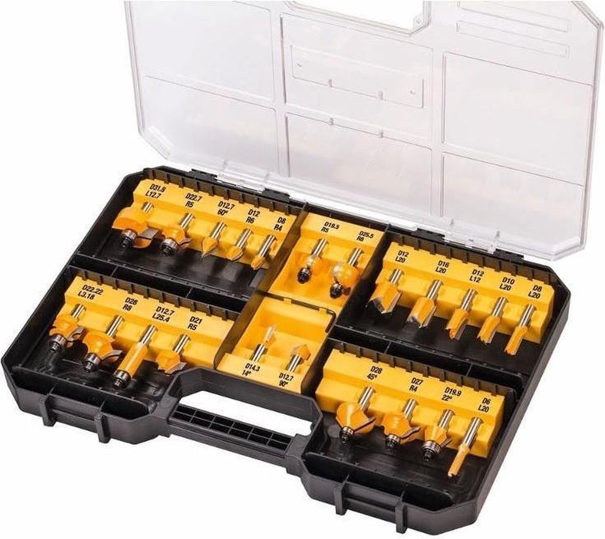 DeWalt dt90017-qz - bovenfrezenset - 22-delig - 8 mm schacht - hm hardmetaal - inclusief koffer