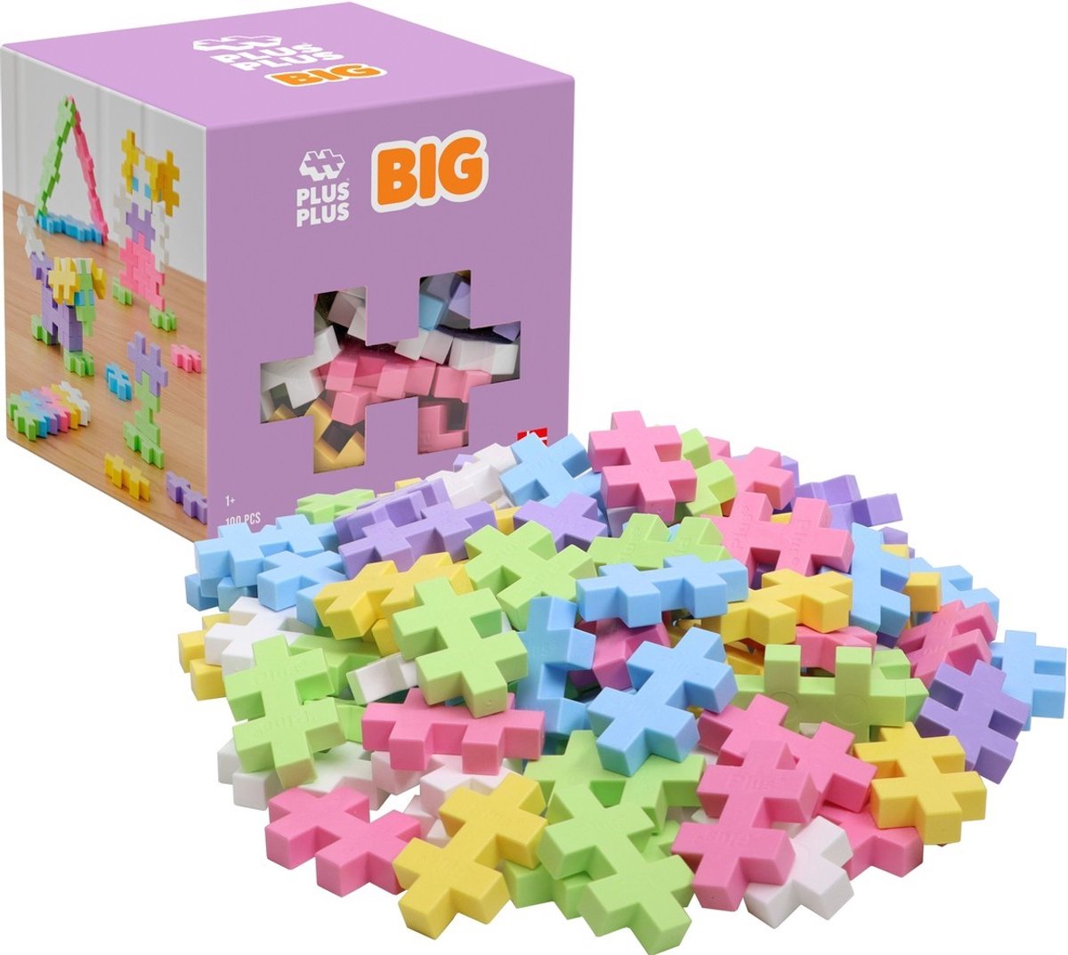 Plus-Plus big pastel 100 delige bouwset - 3412 - bouwspeelgoed voor kleine kinderen - constructiespeelgoed - set met bouwstenen - vanaf 1 jaar