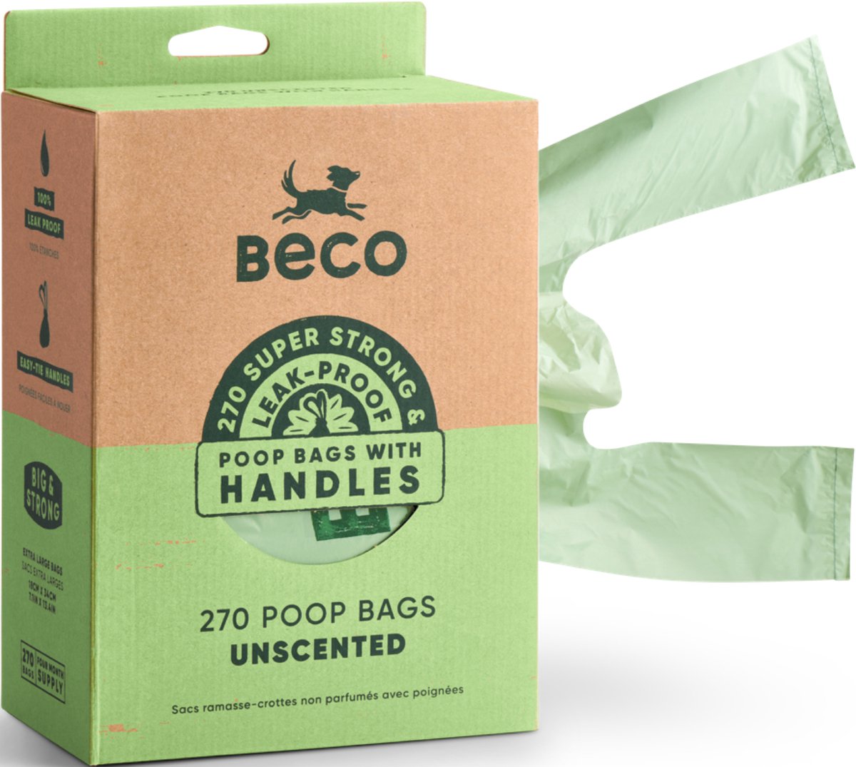BECO duurzame hondenpoepzakjes gemaakt van gerecycled plastic en handvatten - 270 stuks