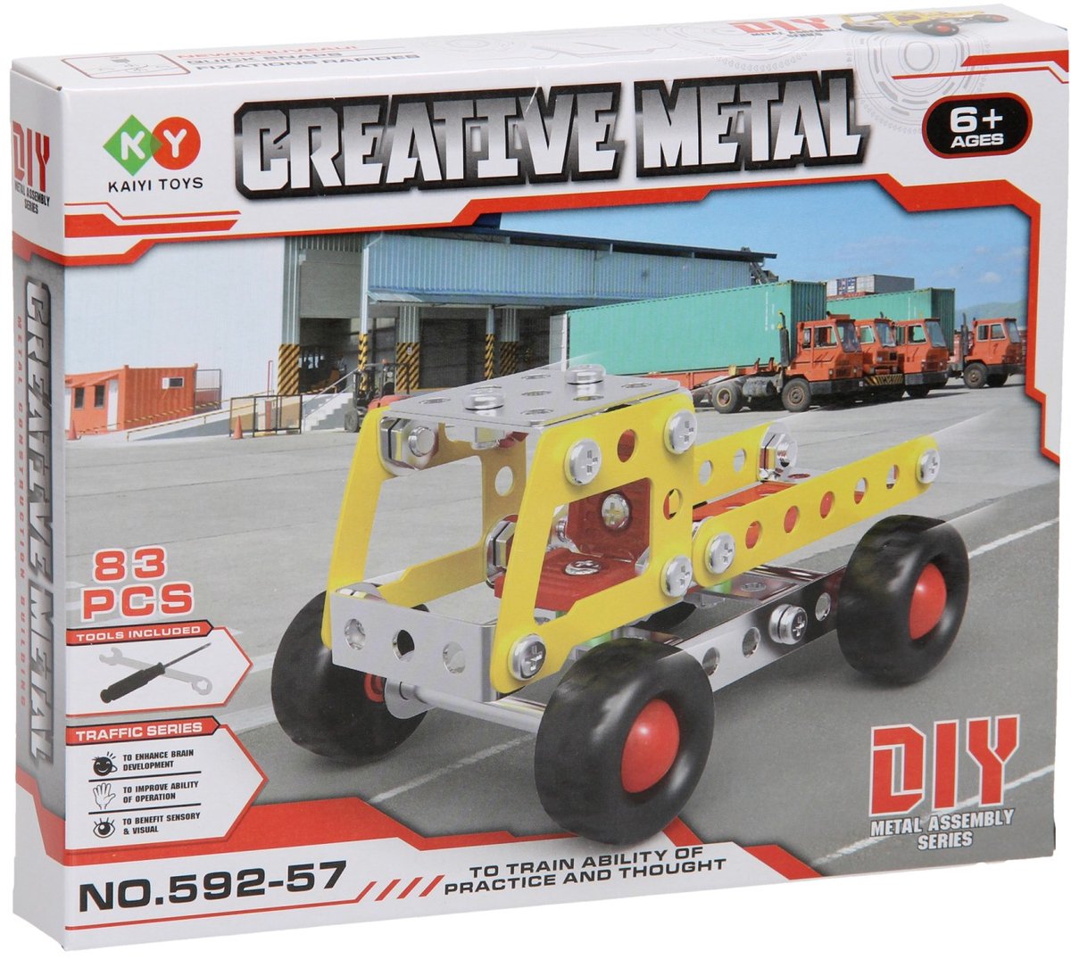 Lobbes Speelgoed BV Lobbes constructieset metaal kiepwagen bouwspeelgoed 83-delig geel.