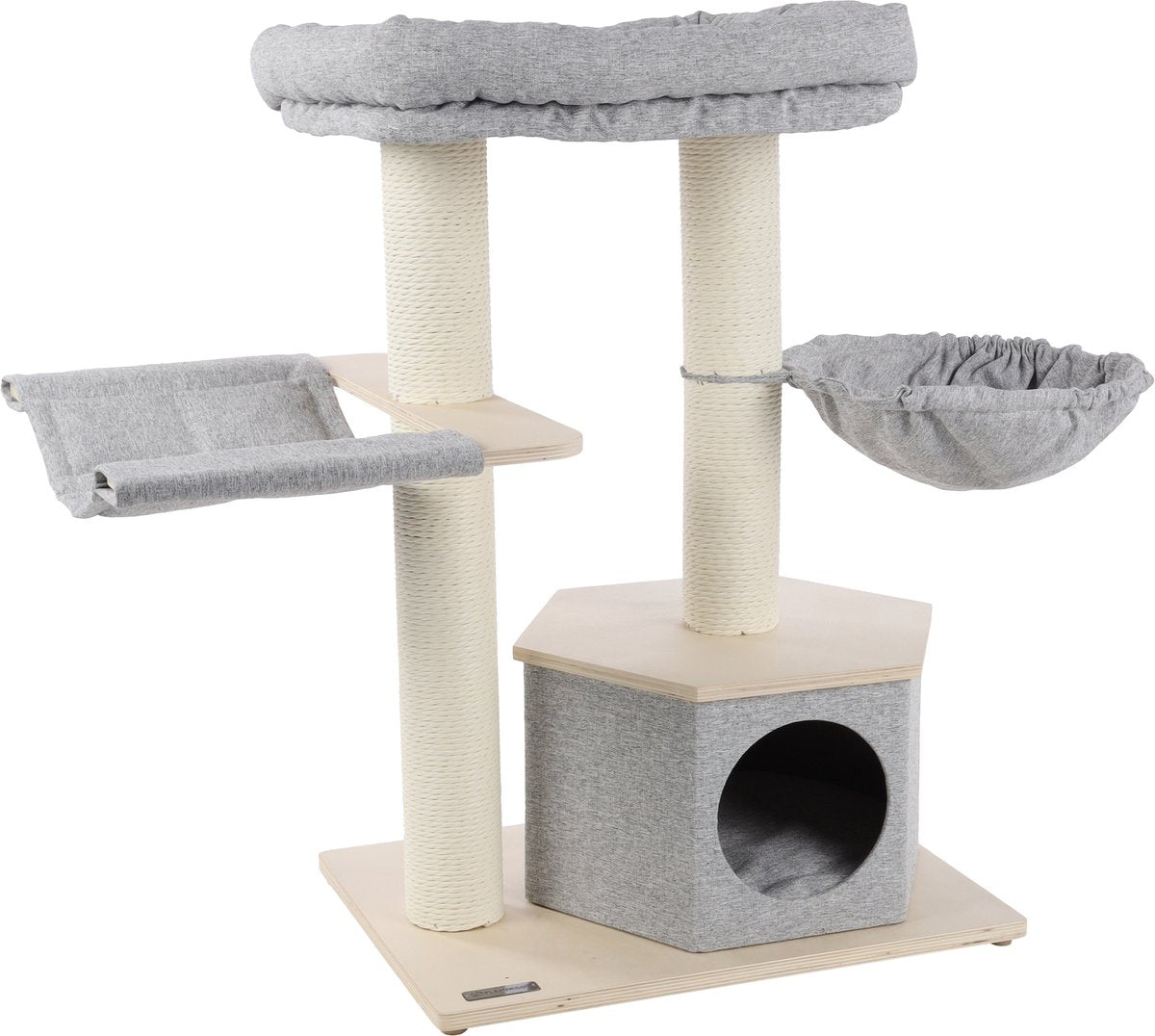 Flamingo Krabpaal – premium line kaleb – 104x55x88 cm – luxe kattenkrabpaal met hangmatten, ligplateau schuilplaats – kattenmeubel met papieren krabtouw wasbare kussens – stijlvolle kattenboom voor alle kattenrassen