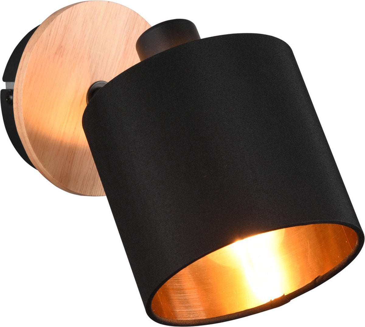 RL LIVE YOUR LIGHT Reality tommy spot - houtkleur - excl. 1 x e14 - rond - zwart-goud