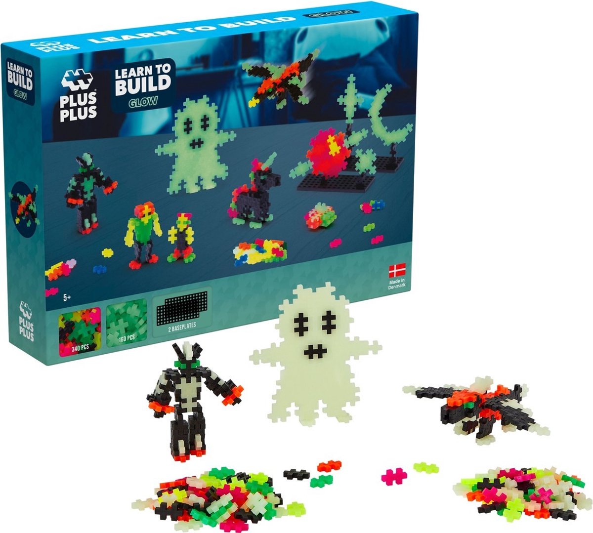 Plus-Plus learn to build 500 delige bouwset - 3928 - bouwspeelgoed - constructiespeelgoed - set met glow in the dark bouwstenen - vanaf 5 jaar