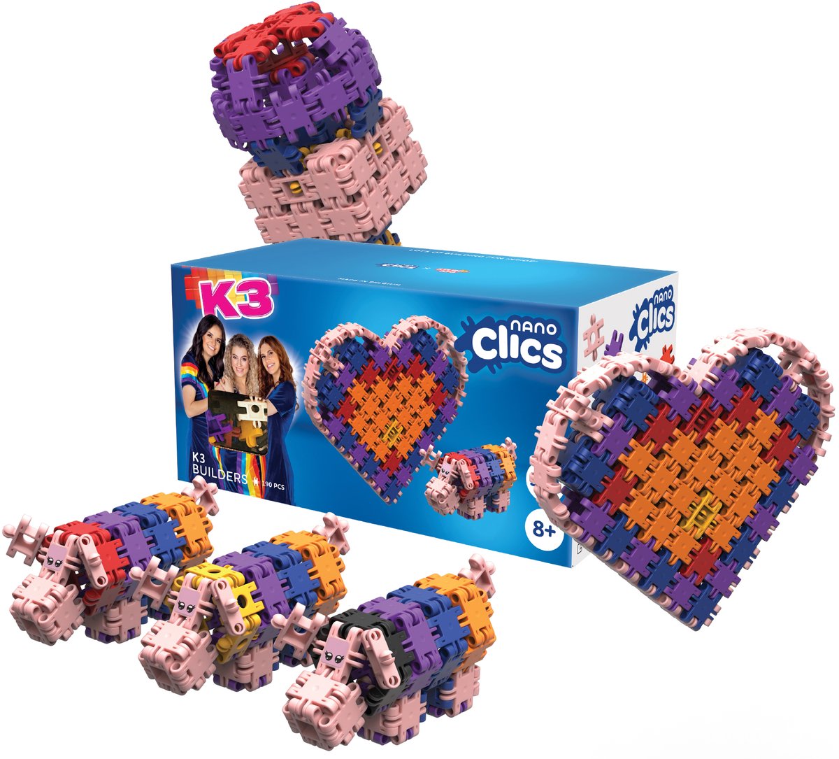 Clics Nano – k3 builders 190 piece set – 5 in 1 bouwblokken – speelgoed gemaakt van 100% recycled plastic – speelgoed 8, 9, 10, 11, 12 jaar – constructie speelgoed
