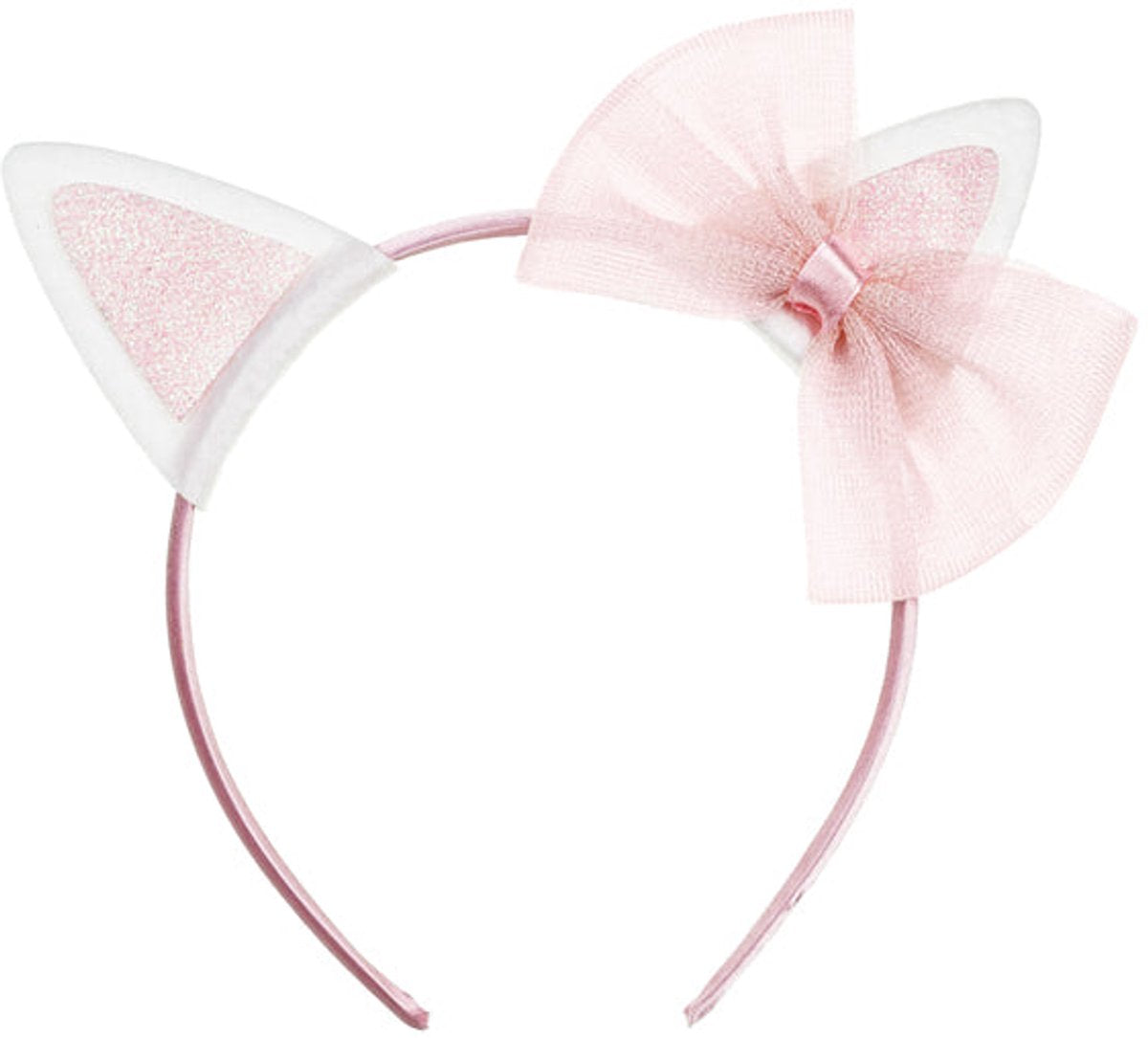PartyDeco Kattenhoofdband met strik, roze