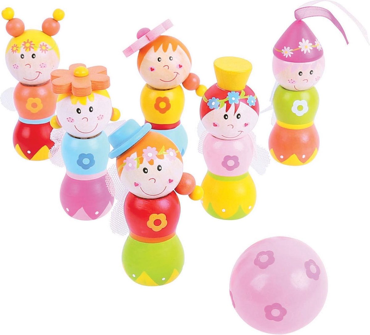 BIGJIGS houten bowlingset prinsessen, 7dlg.