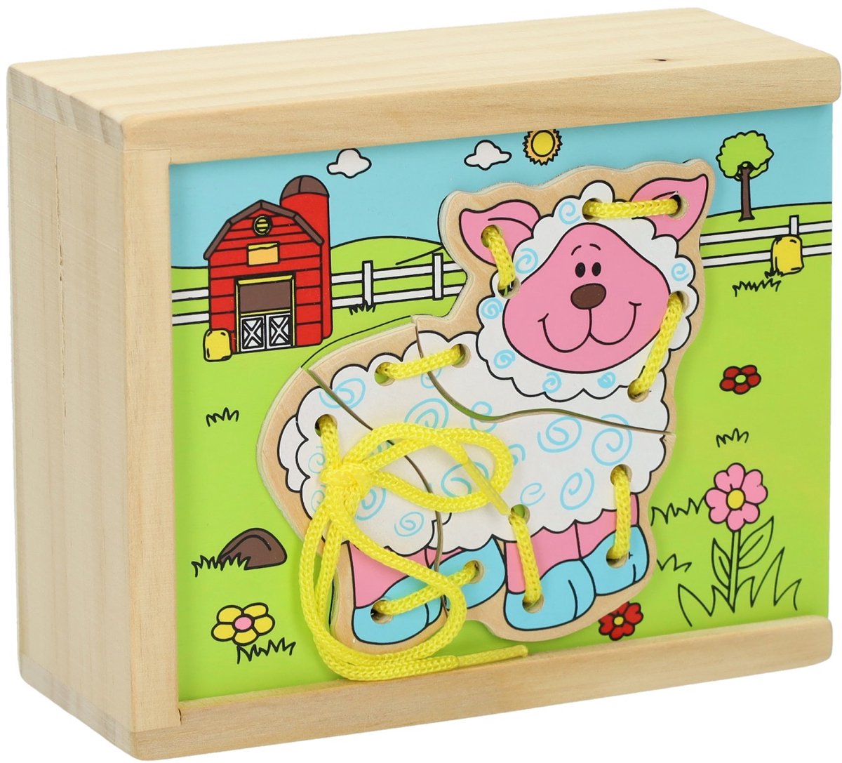 Lobbes Houten rijgpuzzel boerderij, set van 4