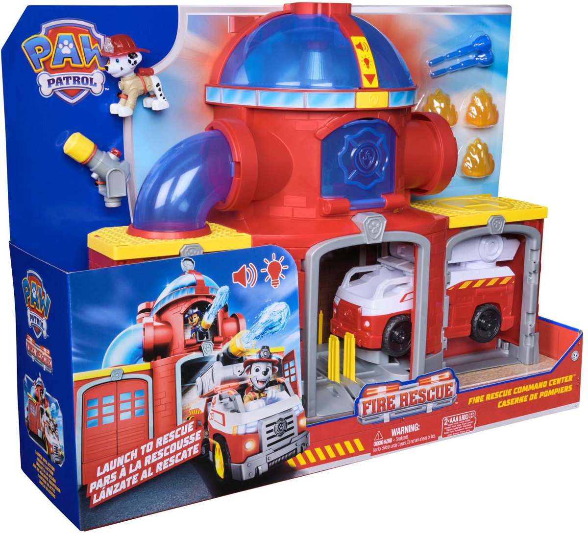 PAW Patrol - brandweerkazerne speelset - met marshall-figuur, brandweerwagen, licht, lanceerder en geluidseffecten
