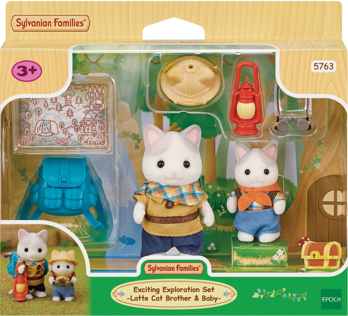 Sylvanian Families 5763 duo avonturiers - latte kat broer en baby- fluweelzachte speelfiguren