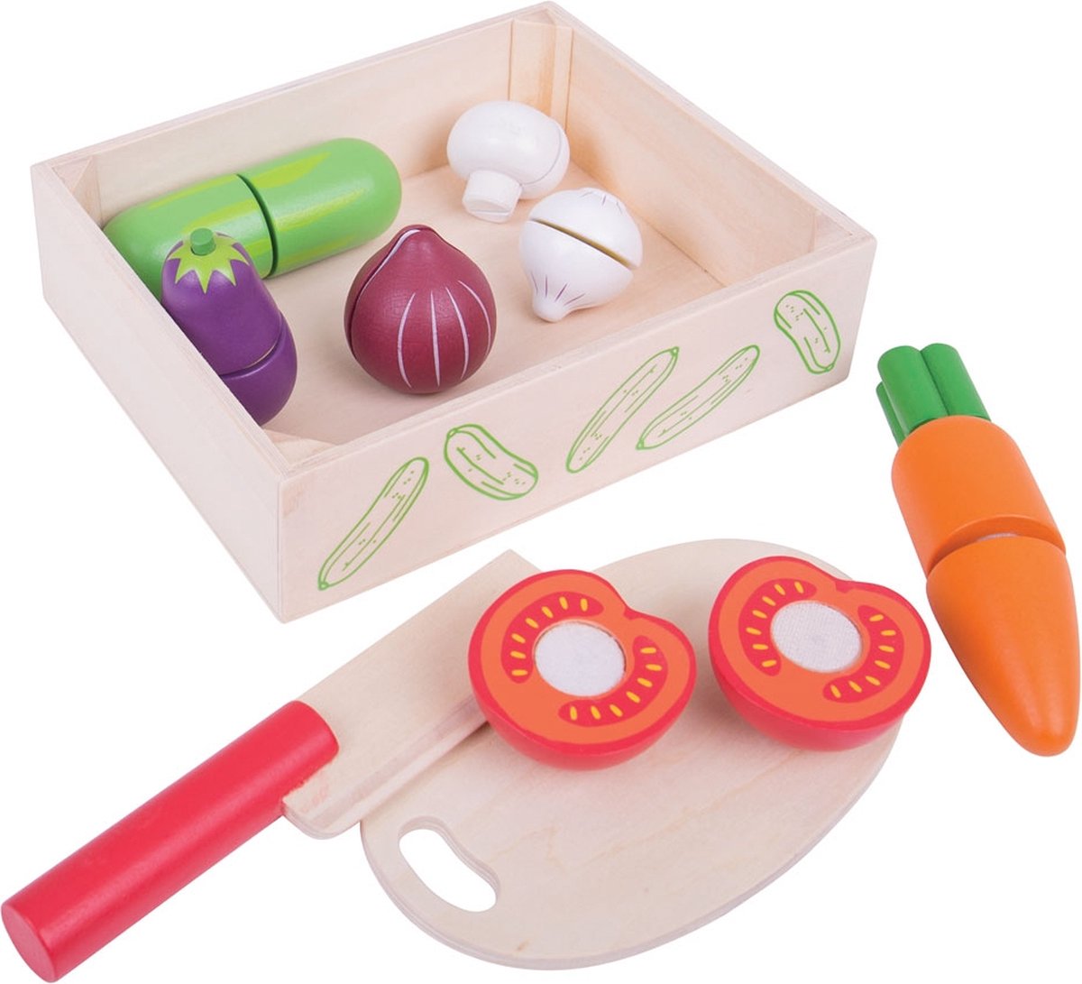 Bigjigs Toys Bigjigs houten kistje met snijgroenten groente