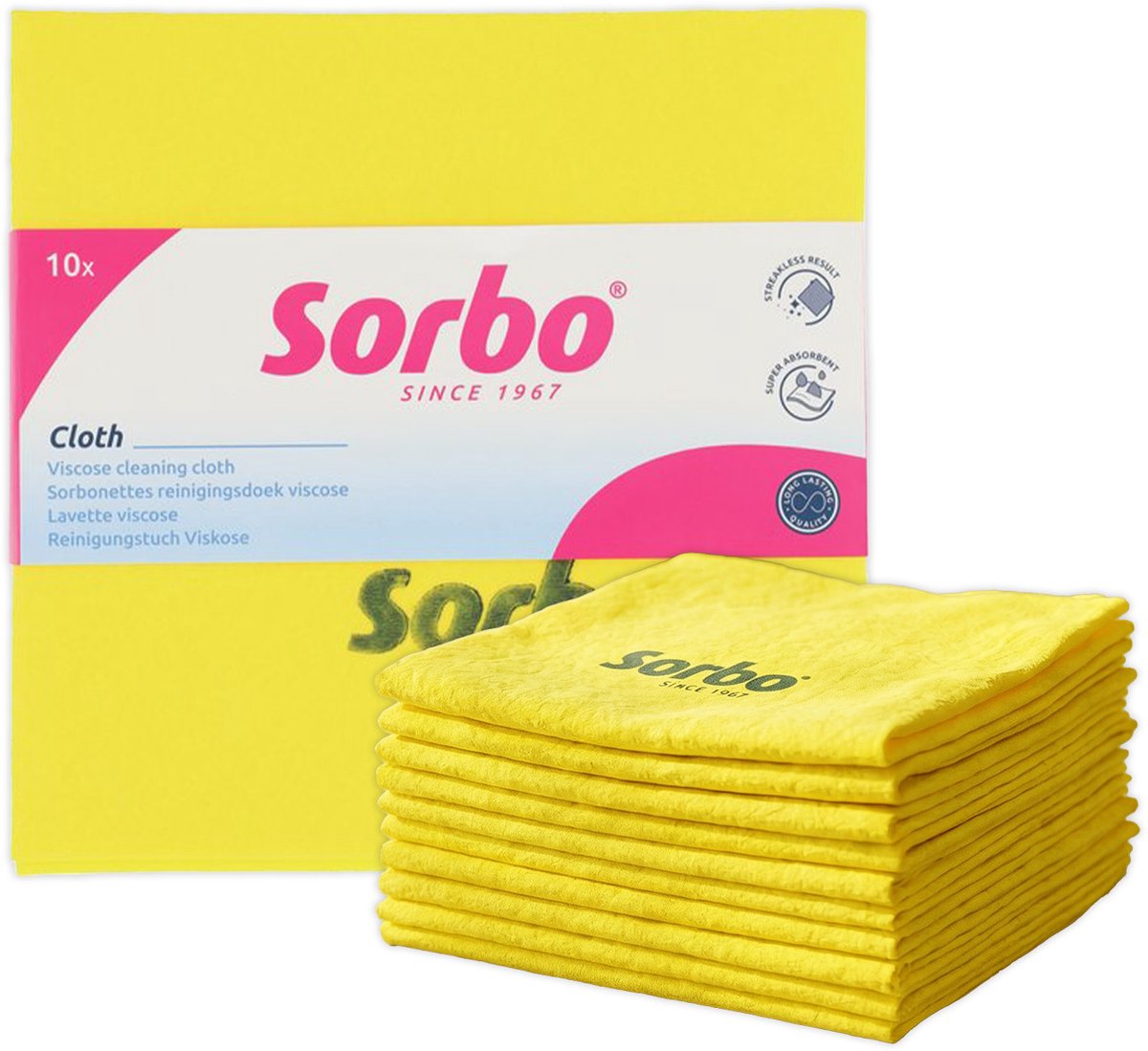 Sorbo nettes – gele schoonmaakdoeken – 38x38 cm – set van 10 – hoog absorberend wasbaar