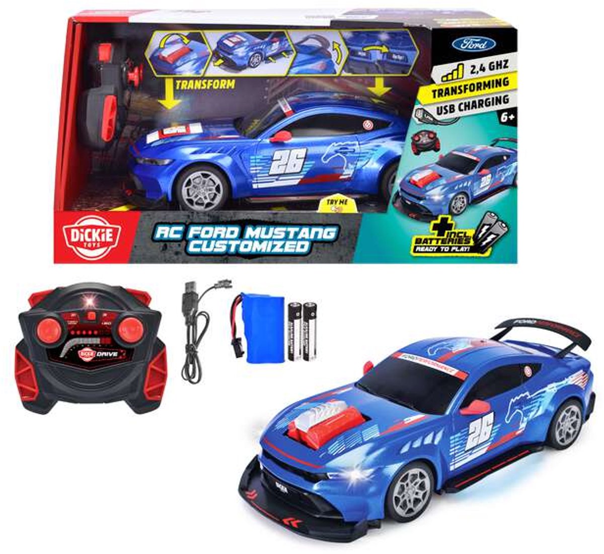 Dickie Simba toys - rc ford mustang customized, try me, rtr - 201105014