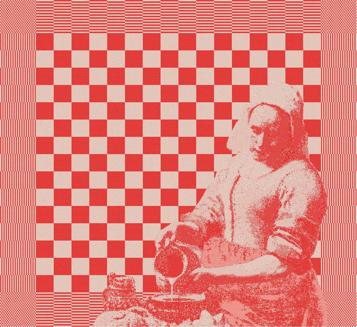 DDDDD - 6x theedoek - milk maid - het melkmeisje - johannes vermeer - 60 x 65 xm - rood - set van 6 stuks