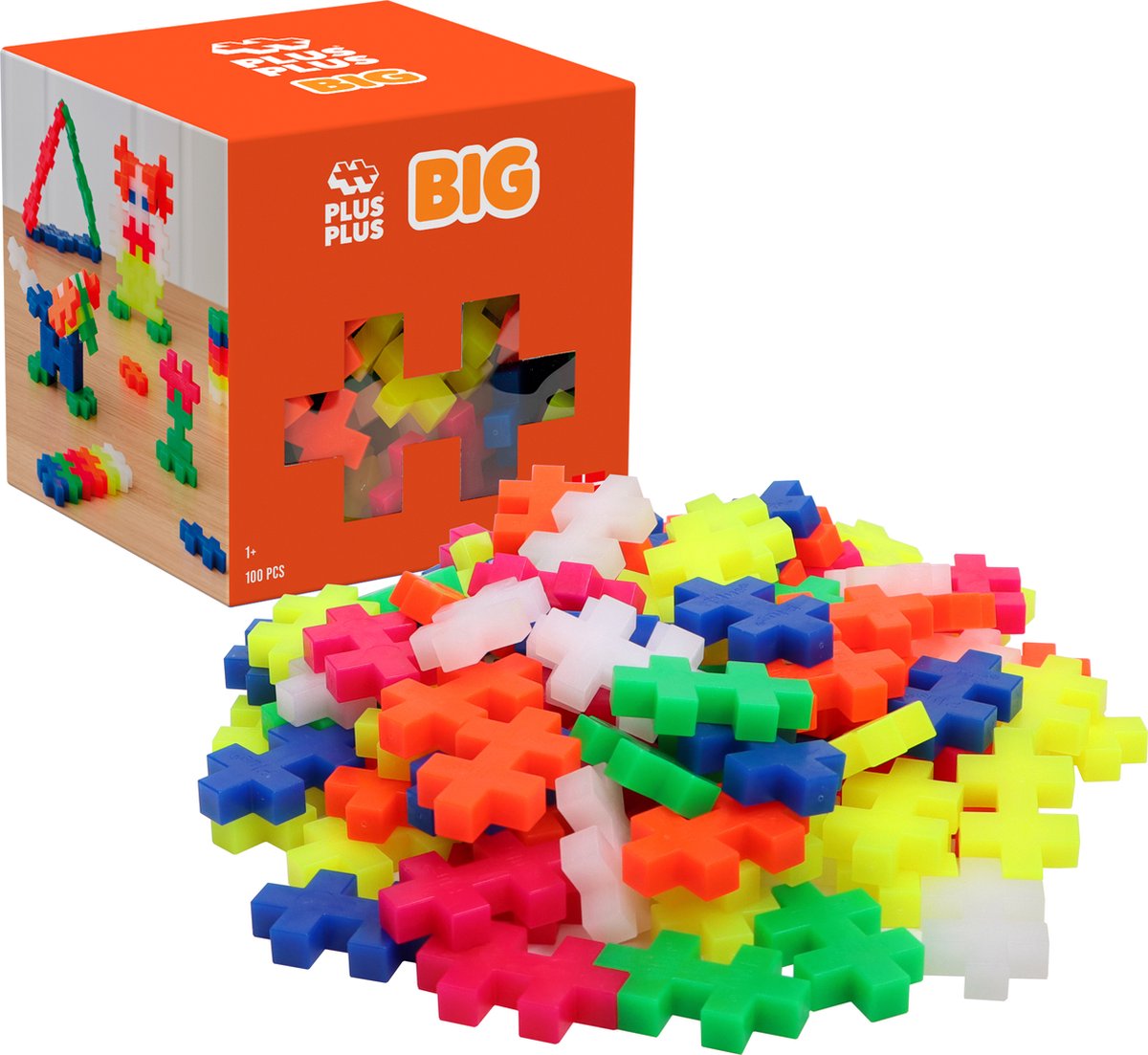 Plus-Plus big neon 100 delige bouwset - 3411 - bouwspeelgoed voor kleuters - constructiespeelgoed - set met bouwstenen - vanaf 1 jaar